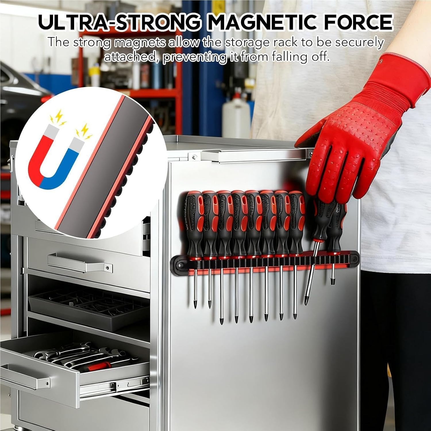 GENERIC Option 1 Support Magnétique Pour Tournevis – Rangement Sur Rail En Aluminium, Porte-clés Haute Capacité Avec Poignée Puissante En Néodyme, Permet D' Les Petits Outils à Main En Toute Sécurité