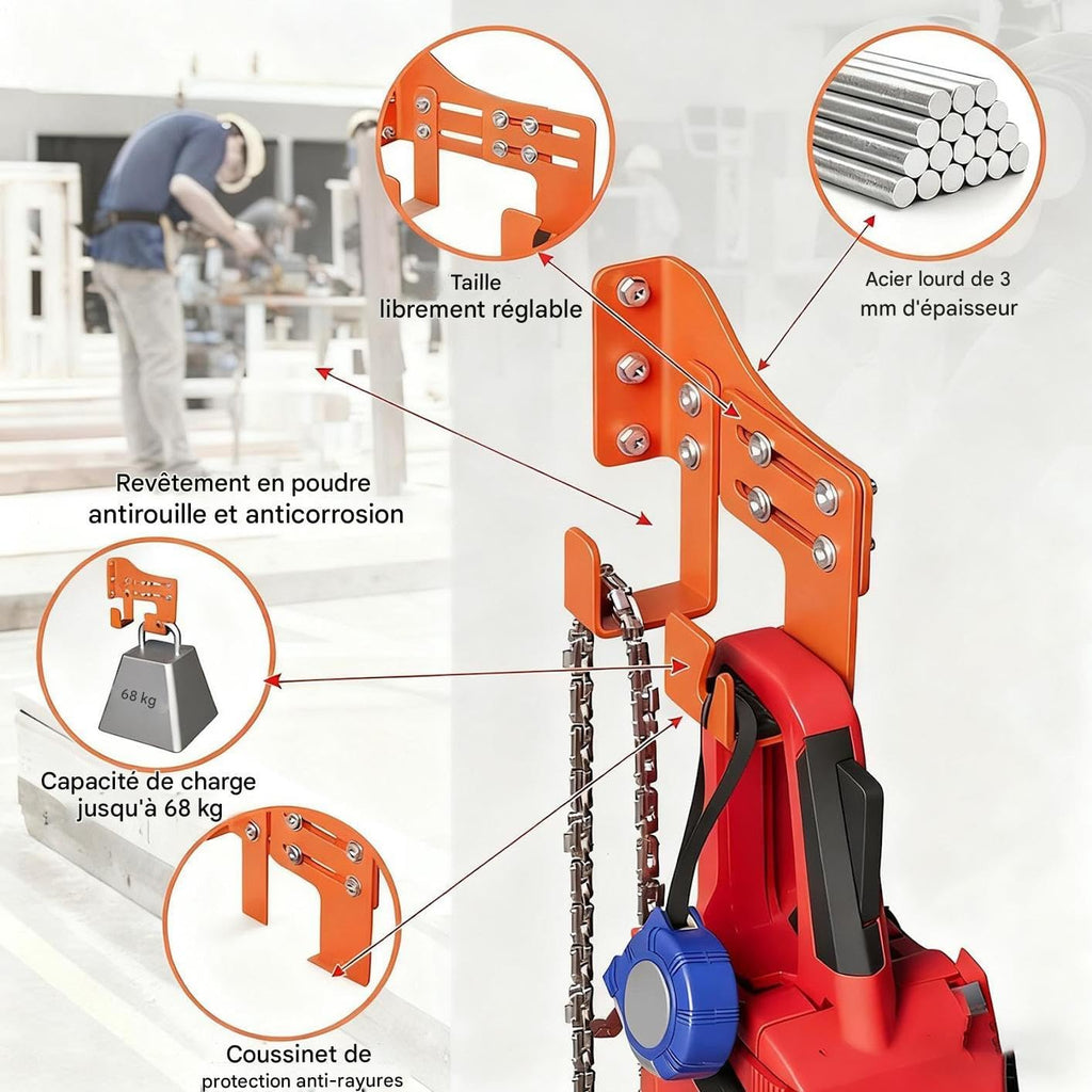GENERIC Support Pour Tronçonneuse,Organisateur De Rangement À Usage Intensif Monté Au Mur,Organisateur De Tronçonneuse Pour Garage Avec Deux Crochets - Pour Les Accessoires Des Outils À Chaîne Destinés Au Jar