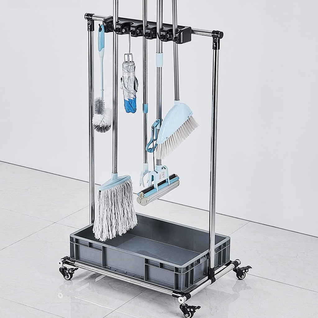 GENERIC Support De Balai, Support Mobile Pour Balai Et Balai, Support De Balai Commercial, Chariot De Nettoyage Roulant Avec Crochets Et évier, Rangement D'outils De Jardin, Pour écoles, Hôpitaux, U