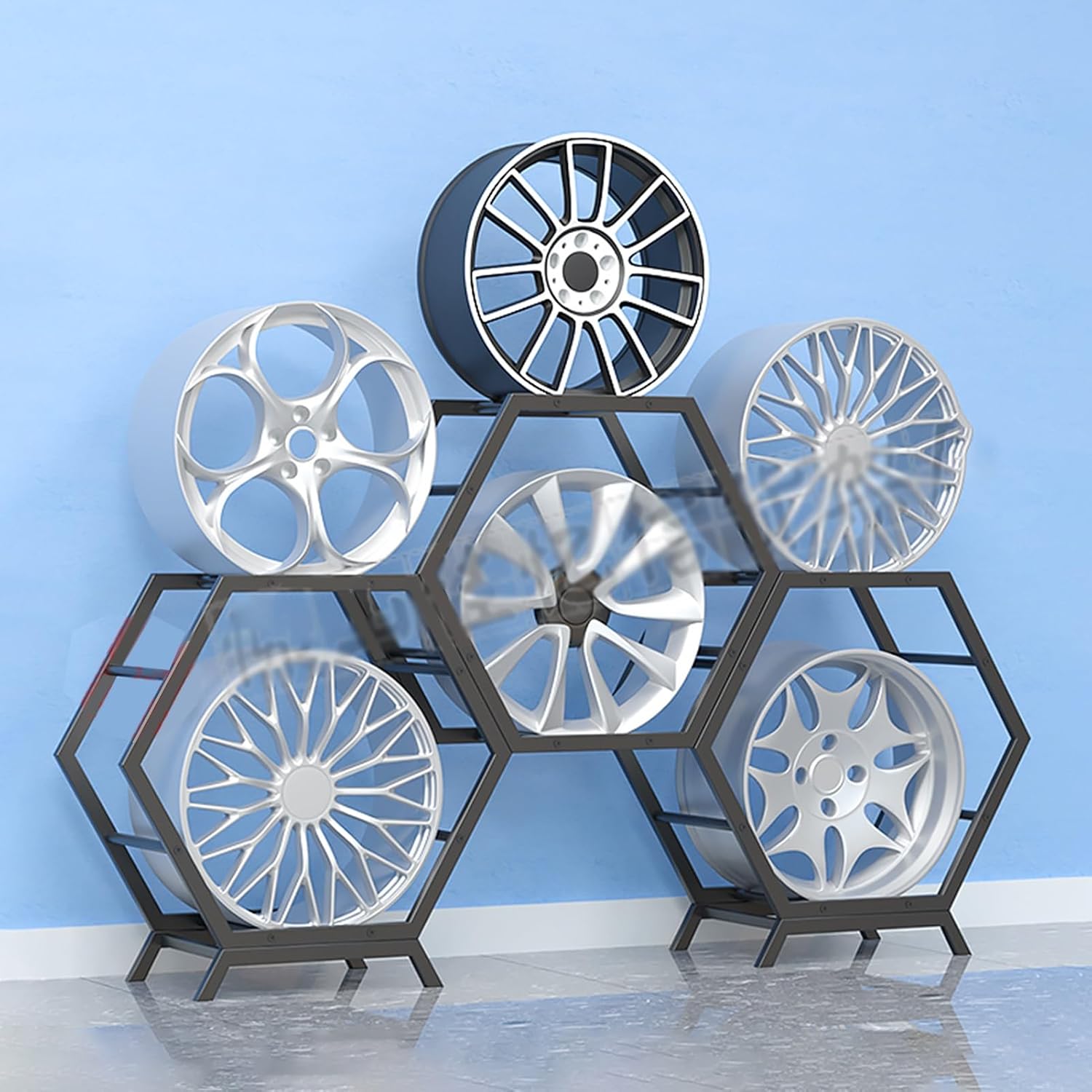  Générique Présentoir Empilable Pour Jantes De Pneus – Étagères De Rangement Robustes Pour Garage, Pour Roues Et Moyeux De Voiture – Support Idéal Pour La Maison, Le Magasin Et L'atelier (Style 1-A)