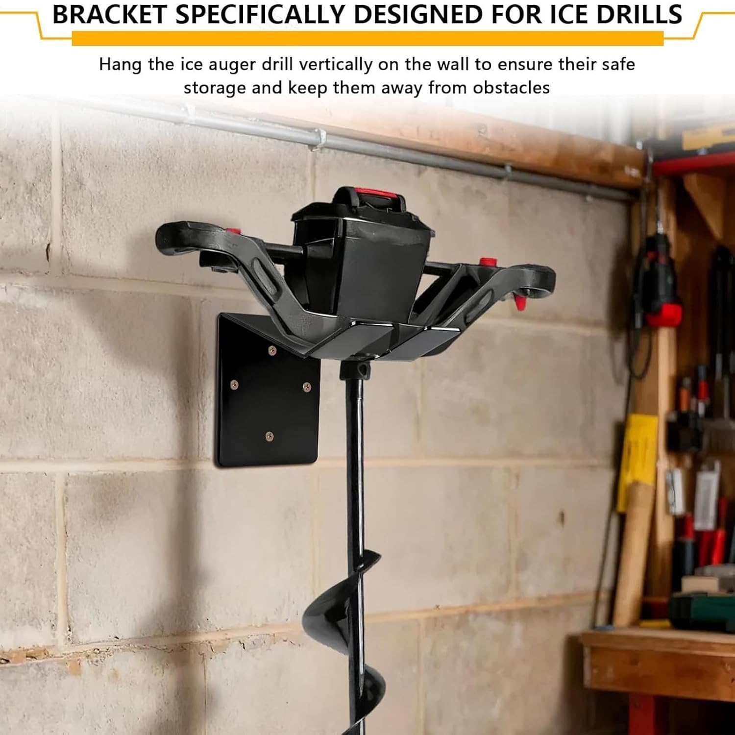 GENERIC Organiseur De Perceuse à Glace électrique | Support Mural Vertical En Forme De L – Rangement De Garage Pour Tarière à Glace, Pour équipement De Sport, Gestion Des Tuyaux, Jardin, Garage, Intérieur Et