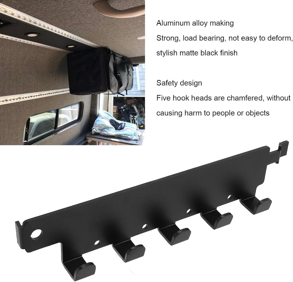  SIXRUN Étagère De Rangement Pour Outils En Alliage D'aluminium Avec 5 Crochets, Facile à Installer Pour Garage, Camping-car, Van, Camion, Noir
