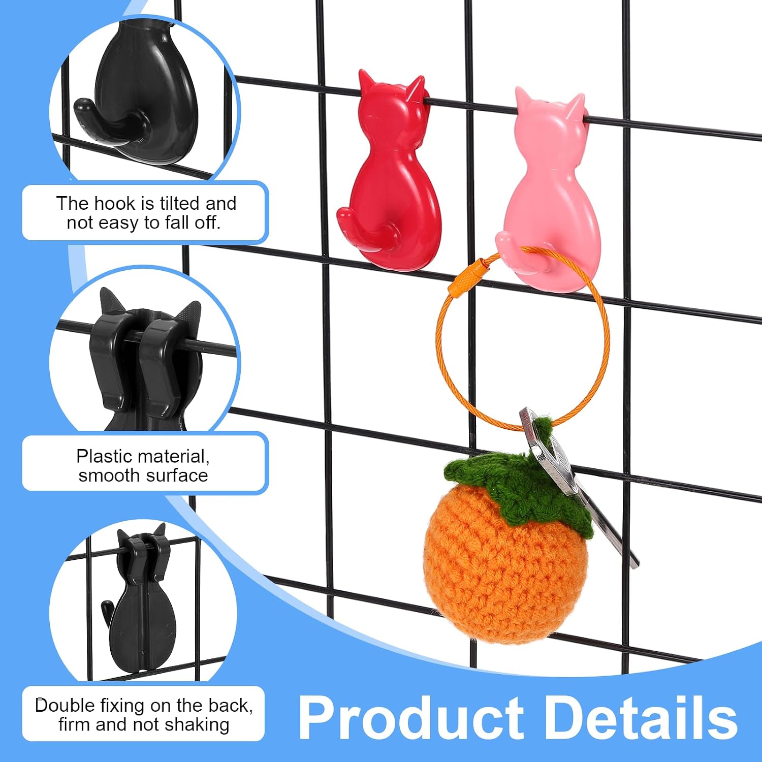  Sourcing Map Lot De 10 Crochets Muraux En Forme De Chat En Plastique Pour Garage, Magasin, Entrepôt, Magasin, Maison, 5,6 Cm, Noir