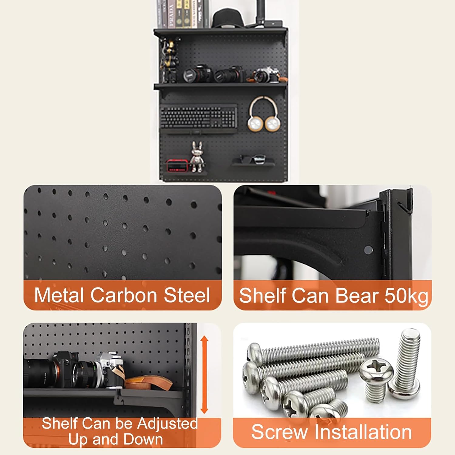 GENERIC Organiseur De Panneau Perforé En Métal – Solution De Rangement Polyvalente Pour Outils Et Bureau Pour Garage, Bureau Et Jeux Vidéo