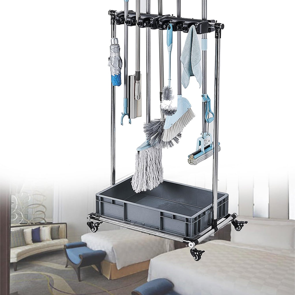 GENERIC Support De Balai, Support Mobile Pour Balai Et Balai, Support De Balai Commercial, Chariot De Nettoyage Roulant Avec Crochets Et évier, Rangement D'outils De Jardin, Pour écoles, Hôpitaux, U