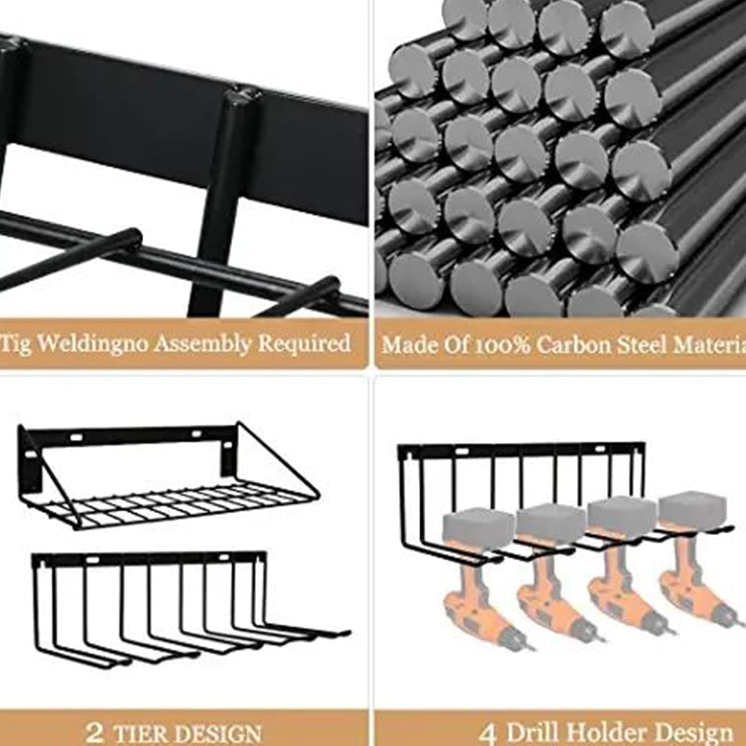  Generisch Organisateur D'outils Puissants, Très Résistant, 40 X 18 X 8 Cm, Avec Quatre Emplacements, Support En Acier Au Carbone Massif, Support De Rangement Avec Style Robuste, Support De Forage Pour