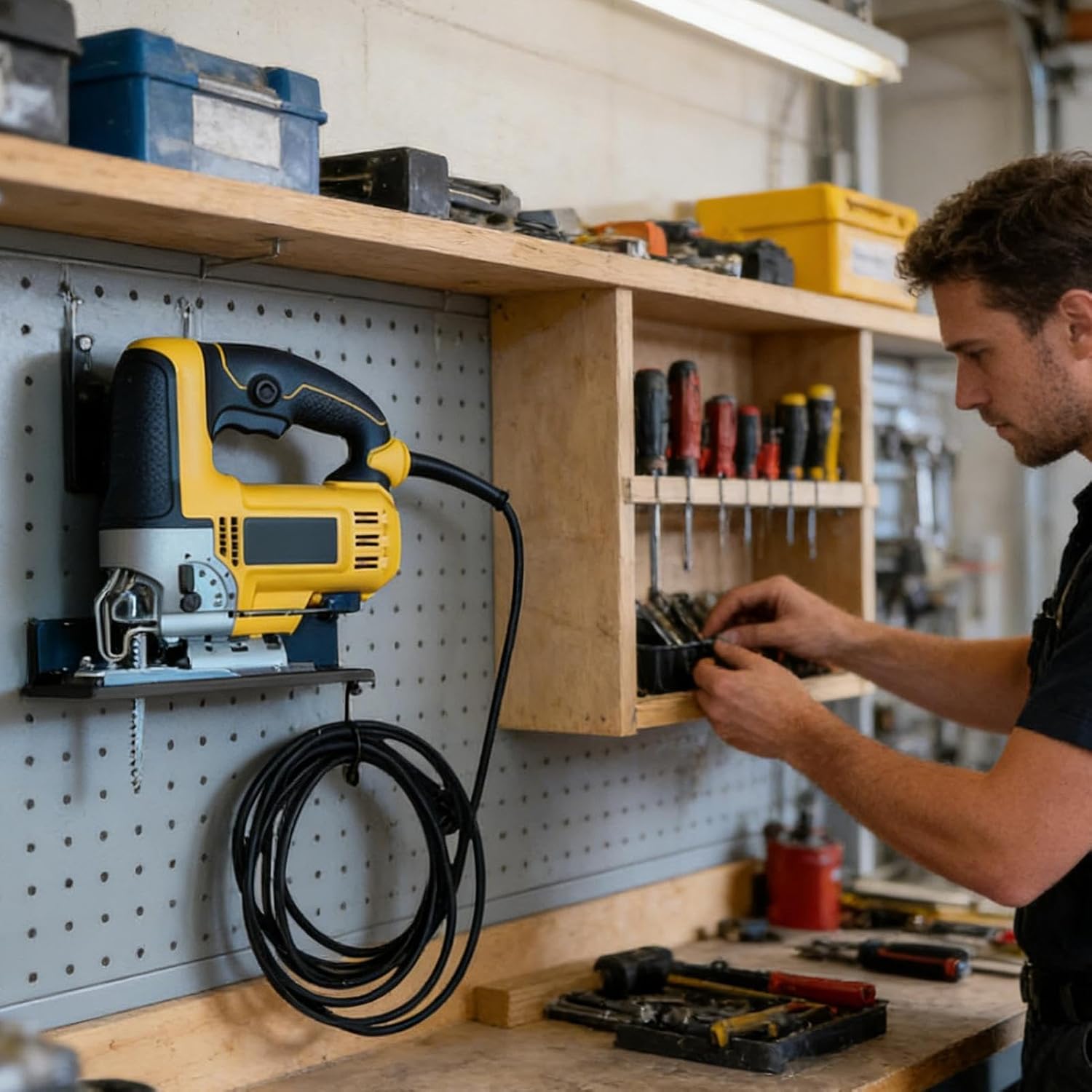  Générique Support Mural De Scie Sauteuse - Organiseur De Rangement En Métal Pour Outils Électriques - Rangement Pour Scie Sauteuse | Pour Abri Atelier Garage Maison Sous-sol Appartement Ferme