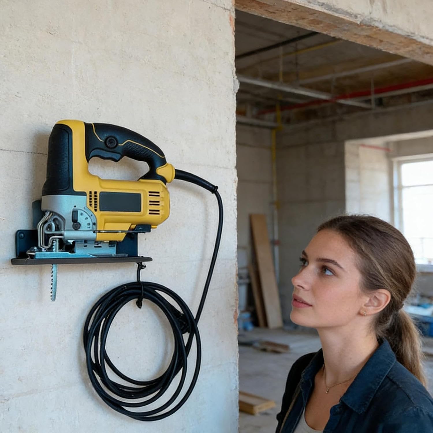 GENERIC Organiseur D'outils électriques – Support Mural Pour Scie Sauteuse Pour Garage | Construction En Fer Forgé Avec Design Robuste, Support De Rangement Mural, Support Compact Pour Atelier Et Sous-sol