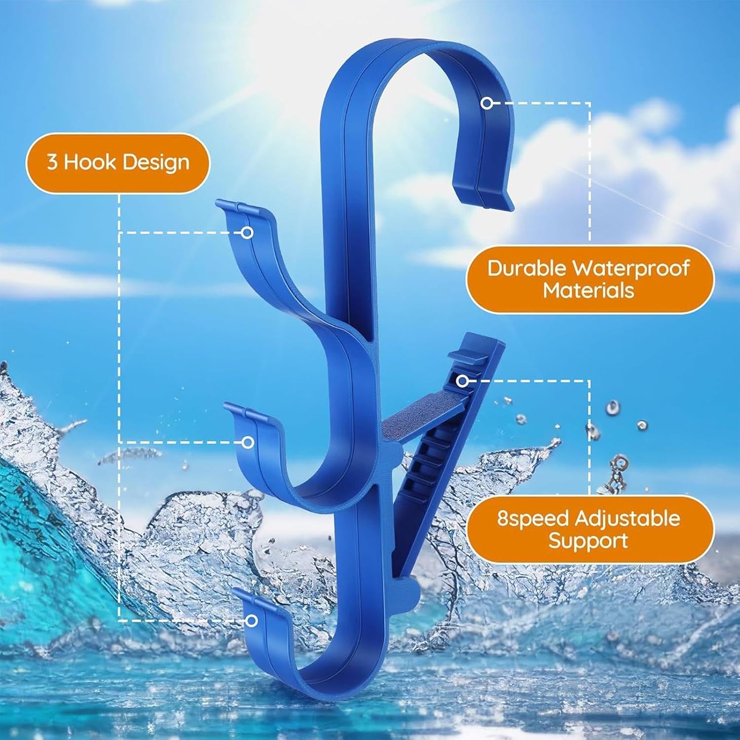 GENERIC Crochets De Piscine | Support De Rangement Réglable à 3 Crochets – Crochets De Poteau De Piscine, Pour Râteaux à Feuilles, épuisettes, Brosses, écumoire, Tuyau D'aspiration, Outil De Nettoyage