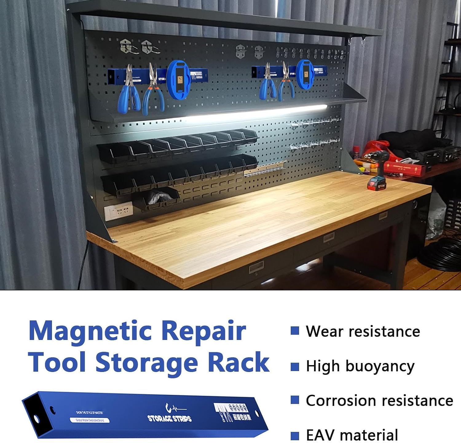  Magnetic Tool Holder, Garage Wall Organizer, Stainless Steel Rack, Heavy-Duty Construction, Space-Saving Design, Ideal For Workshop, Kitchen, And Small Apartments, 9.84 X 0.78 X 0.39inch