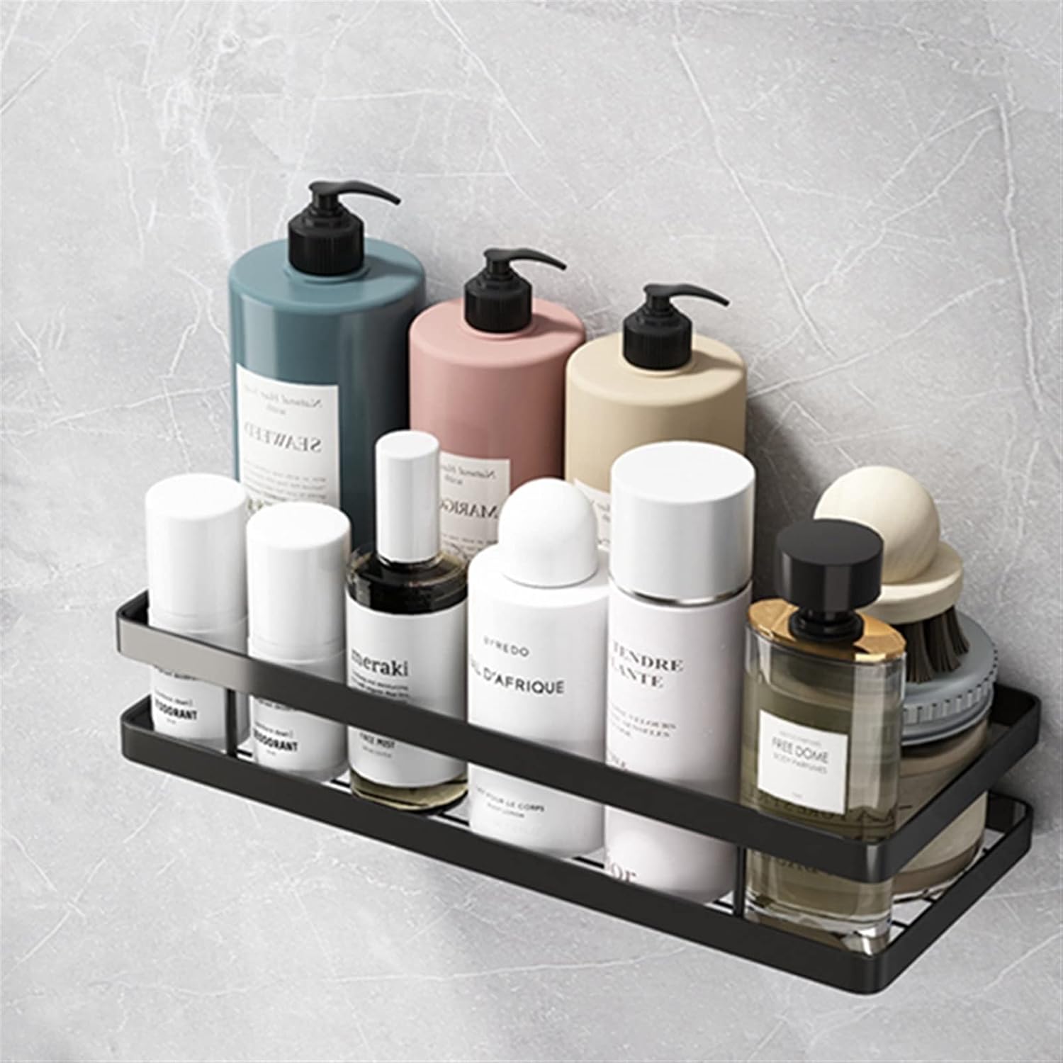  Espace De Salle De Bain Espace étagère Aluminium Noir Storage Porte-baignoire Tablette De Douche 20-50cm Cuisine Shampooing Toilette Shampooing Shampooing Sans Forage Étagères Flottantes Murales