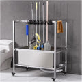 GENERIC Support Pour Balai Et Chariot à Outils De Nettoyage Avec 10 Emplacements, Support De Rangement Mobile Pour Parapluie, Accoudoirs Et Bouton De Vidange, Idéal Pour Un Usage Domestique Et Commercial