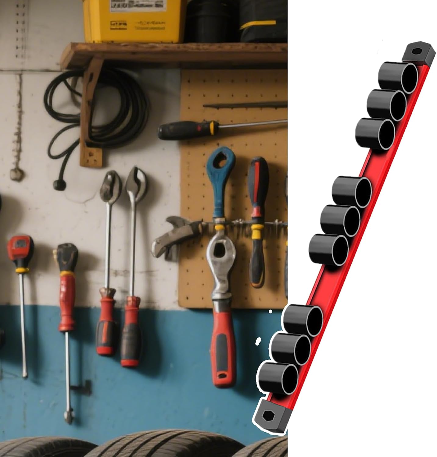  Porte-Tournevis Magnétique,Rangement Pour Clés Et Outils - Rail D'Organisation à 9 Trou Pour Outils : Clés, Pinces Et Ciseaux Avec Porte-Écrous
