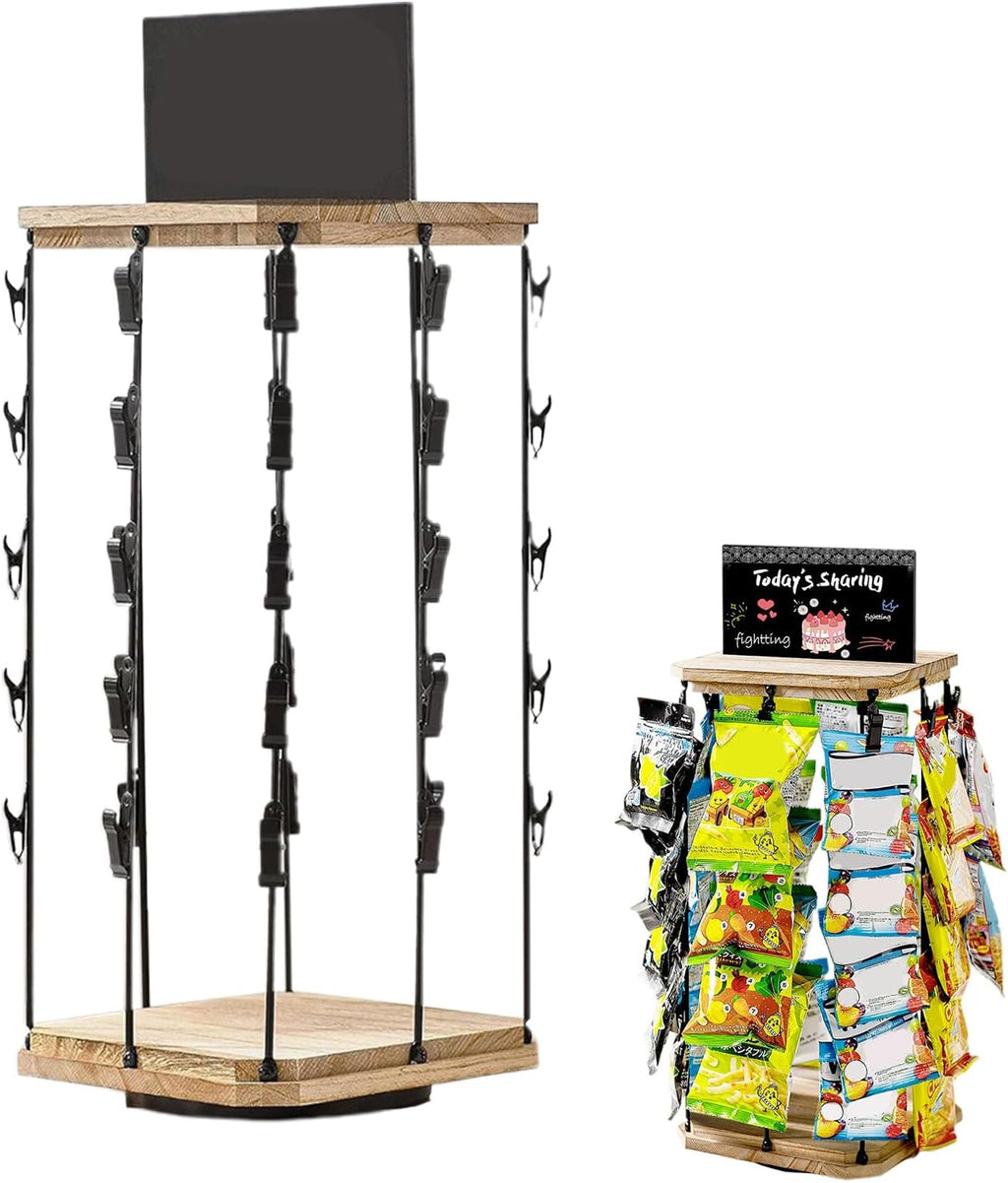  Générique Présentoir à Chips, Porte-Sachets De Chips, 5 Niveaux 40 Pinces Plateau Tournant 360° Avec Tableau D'Affichage Pour Organisation De Cuisine Et Garde-Manger