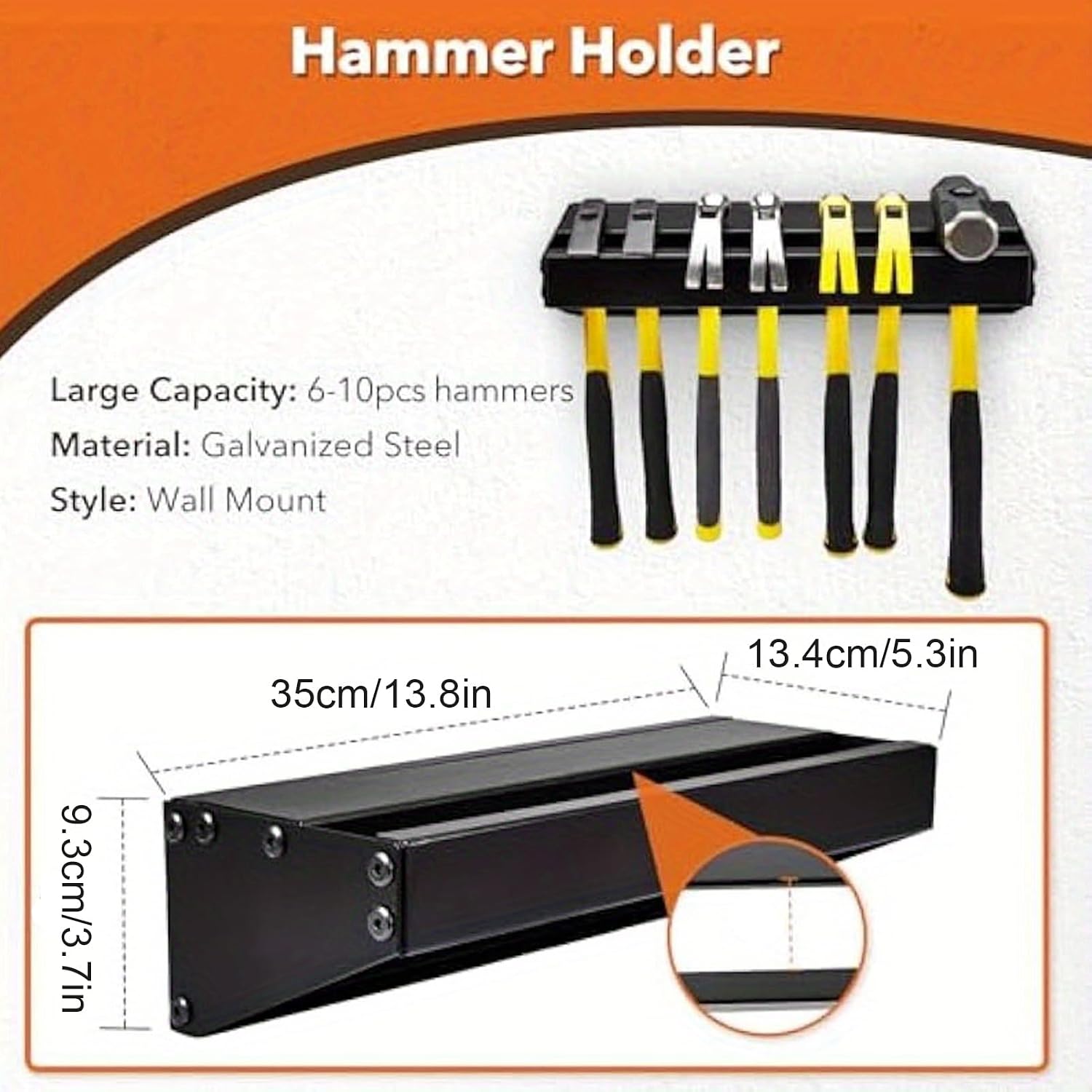  Générique Hammer Organizer, Wall Mounted Tool Holder Rack, Heavy Duty Garage Storage Hammers And Tools, Sturdy Workbench Accessory For Home Projects, Construction Site Use, 13.8 Inches