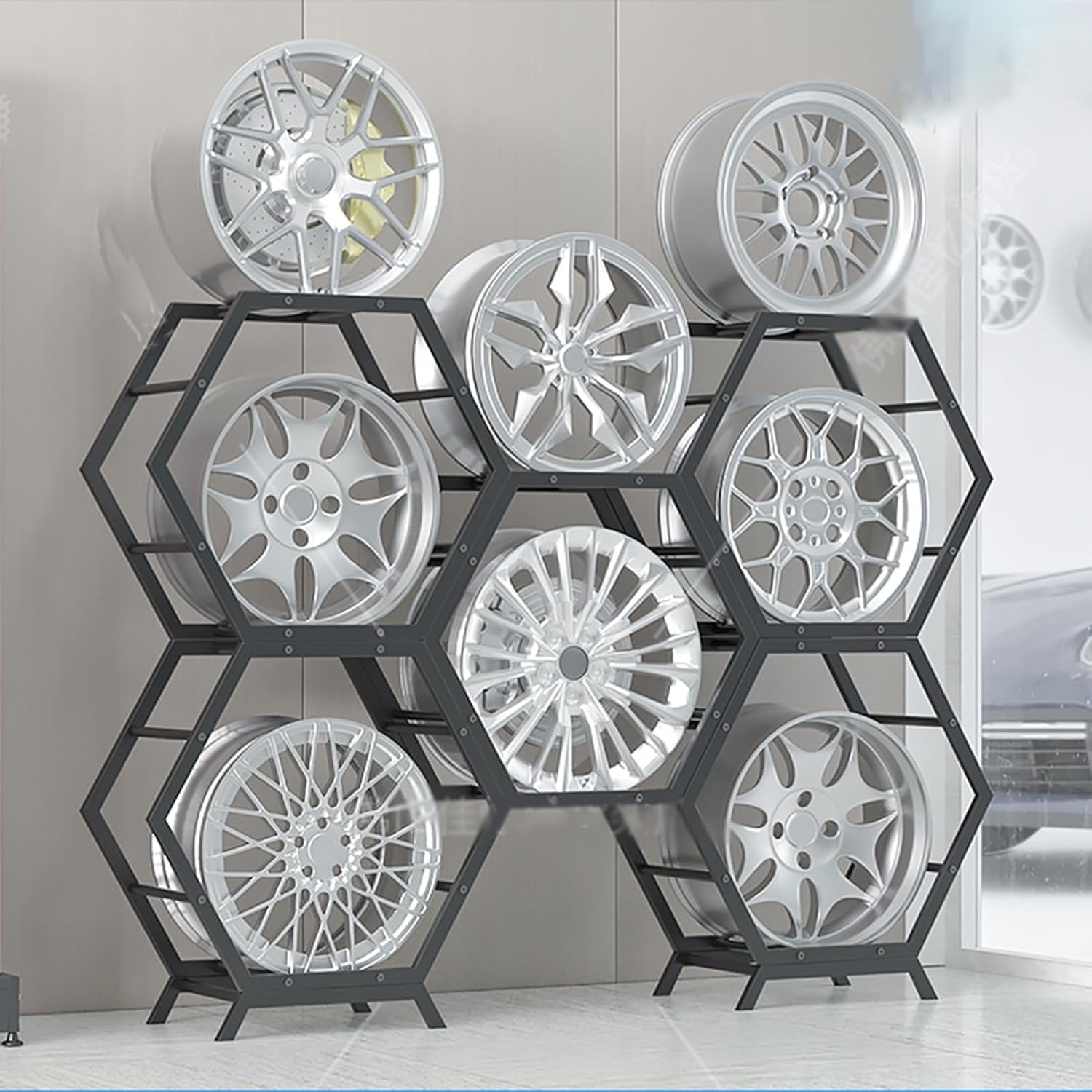  Générique Présentoir Empilable Pour Jantes De Pneus – Étagères De Rangement Robustes Pour Garage, Pour Roues Et Moyeux De Voiture – Support Idéal Pour La Maison, Le Magasin Et L'atelier (Style 1-A)