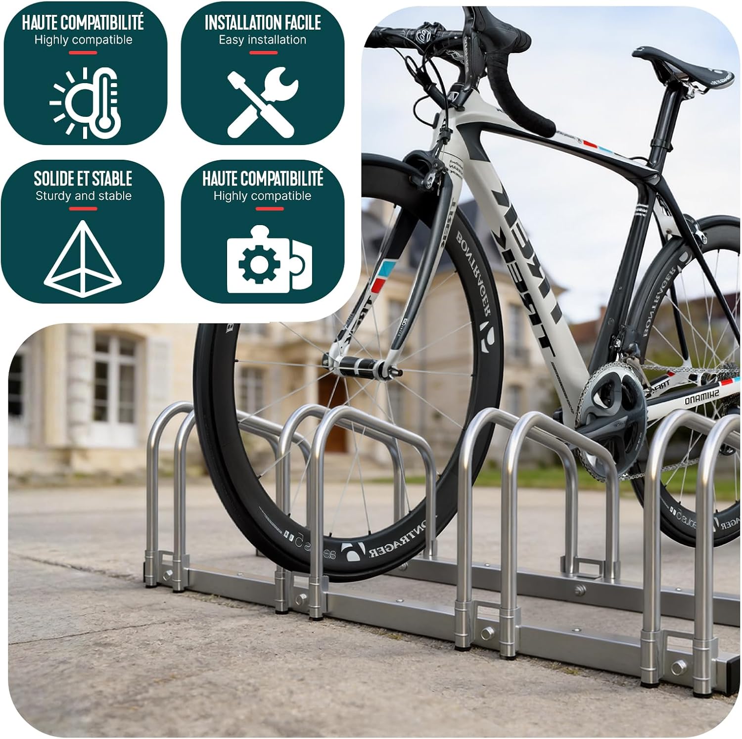  Vounot® Râtelier Vélo 4 Vélos Range Vélo Système Range Vélo Rangement Pour Vélo Support Pour Bicyclette Sol Ou Mural En Acier Revêtu Support De Rangement Vélo Jardin Ou Garage Râtelier Familial