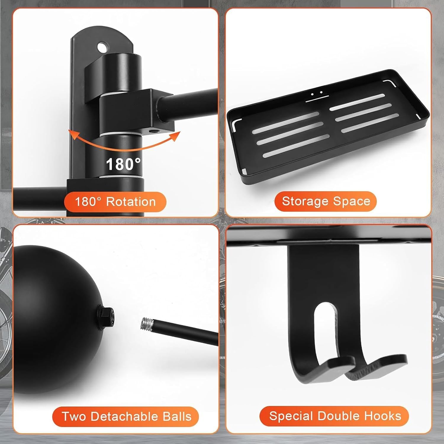  Porte-casaque De Moto, Support De Casque De Moto À 180 °, Porte-casqueur En Métal Rotatif, Larges Applications, Facile À Installer, 30 Cm, Pour Les Moteur De Matériel D'équipement Club Bike Shop Man C