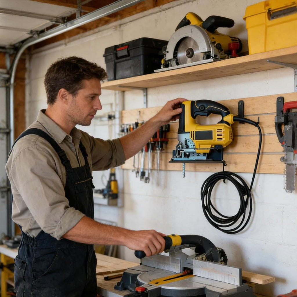 GENERIC Organiseur D'outils électriques – Support Mural Pour Scie Sauteuse Pour Garage | Construction En Fer Forgé Avec Design Robuste, Support De Rangement Mural, Support Compact Pour Atelier Et Sous-sol