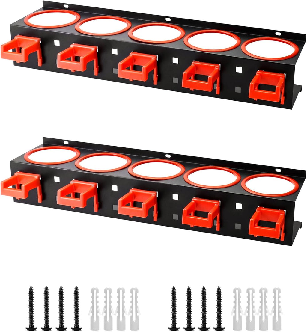  QWORK Lot De 2 Supports Muraux Pour Vaporisateurs - 5 Trous Et 5 Crochets En Plastique Inclus Pour Ranger Vos Outils De Nettoyage Et De Nettoyage