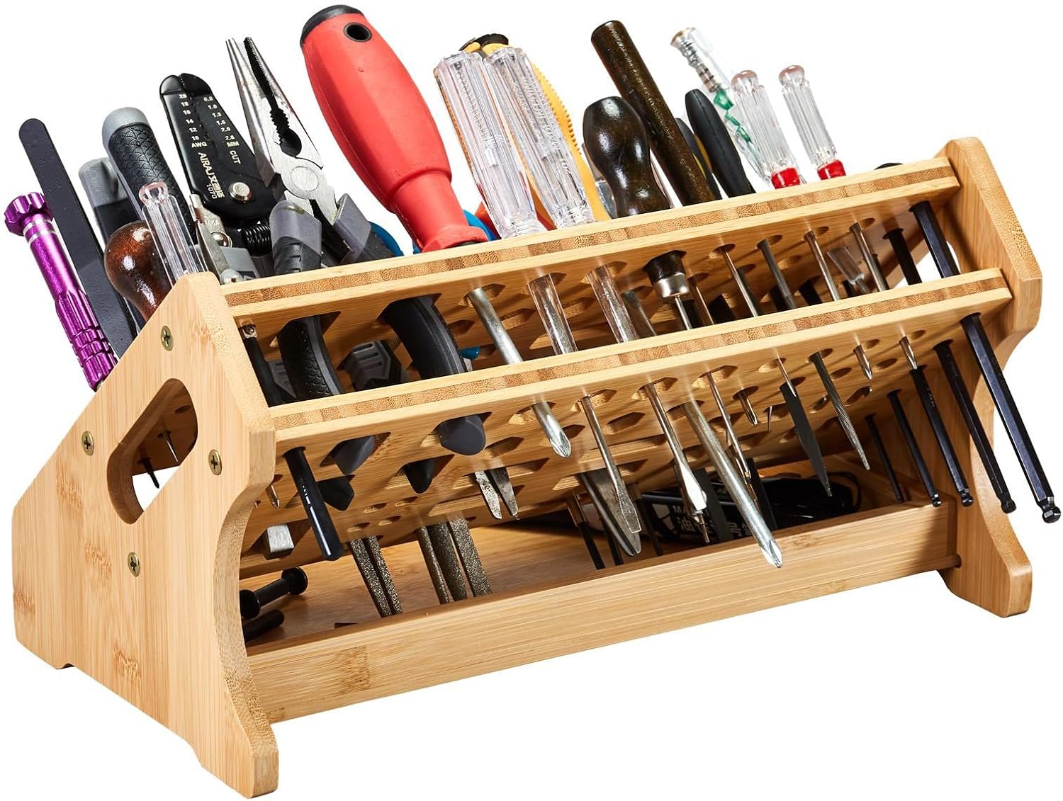  Générique Porte-Tournevis - Support De Rangement En Bois à 53 Trous Avec Plateau - Organisateur De Rangement D'Outils,Pour Hobby Artisanat Réparation Bureau Étagère Panneau Perforé Garage