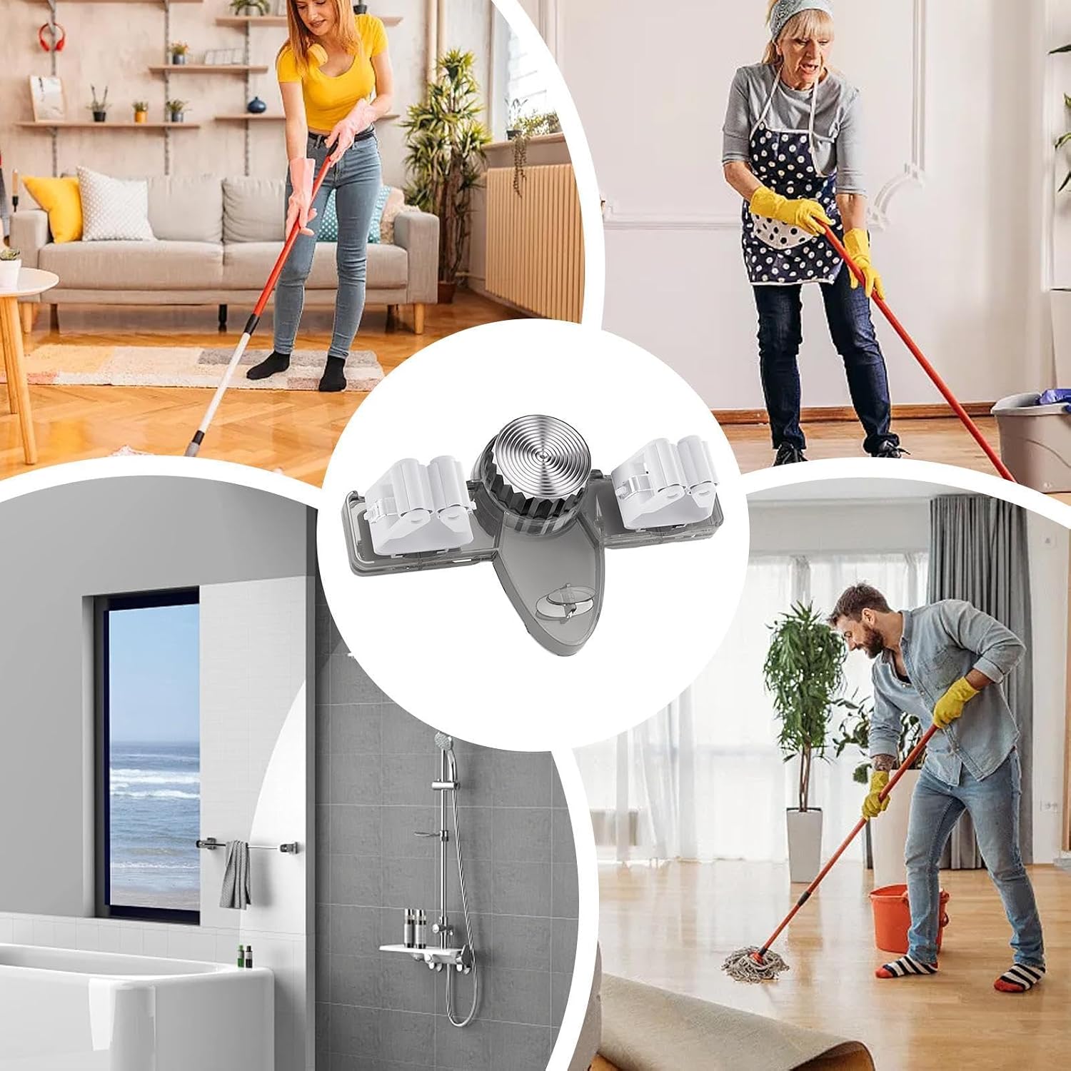  Support De Rangement Mural Pour Balais, Serpillère Et Balai, Organisateur D'outils Pour Un Rangement Efficace Et Un Accès Facile Aux Fournitures De Nettoyage Dans Votre Garage Ou Cuisine, 19 X