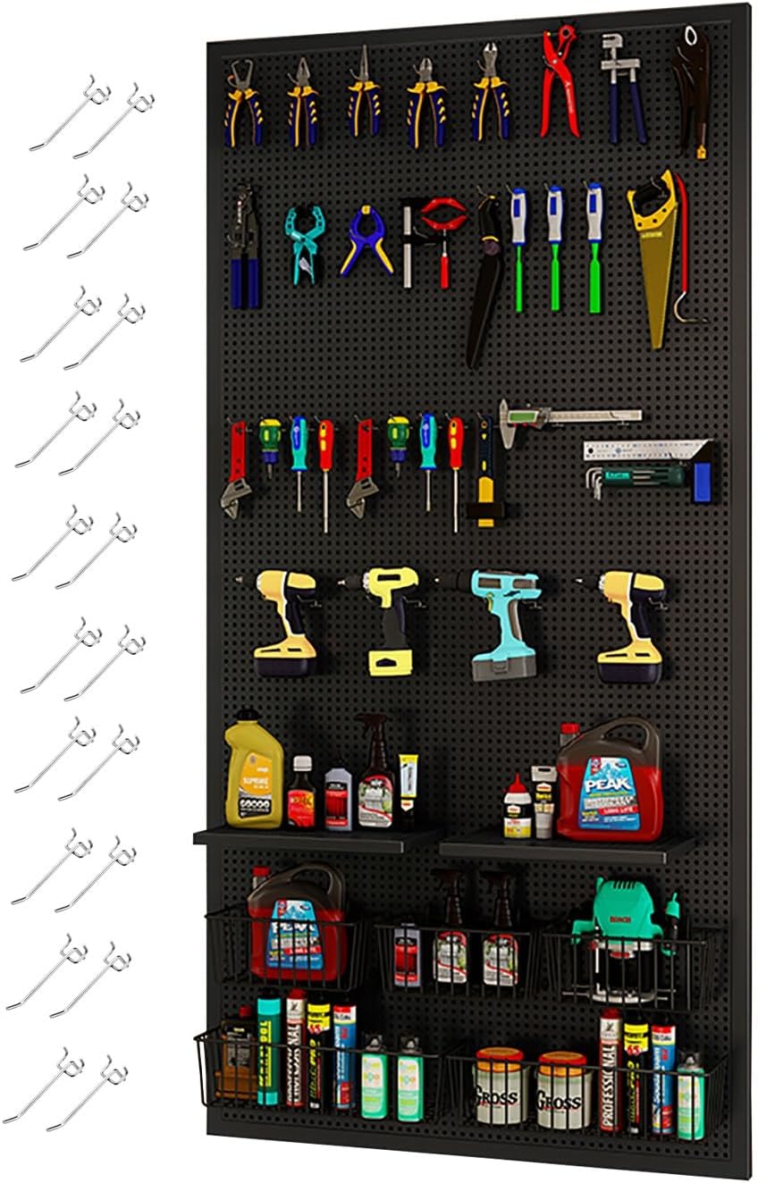 GENERIC Kit De Rangement D'outils En Métal Robuste Avec 20 Crochets, Idéal Pour La Maison Et Le Bureau, 120 X 60 Cm