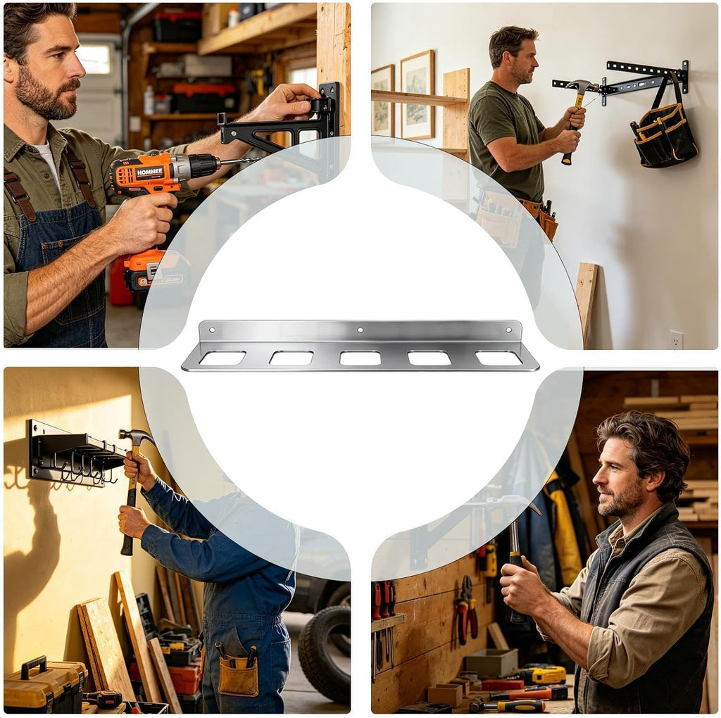  Support Mural Pour Le Rangement D'Outils - Râtelier Mural 5 Compartiments Pour Garage Polyvalent,Organisateur De Marteau De Garage,pour Pinces Et Clés Maison Abri Atelier Et à L'usine