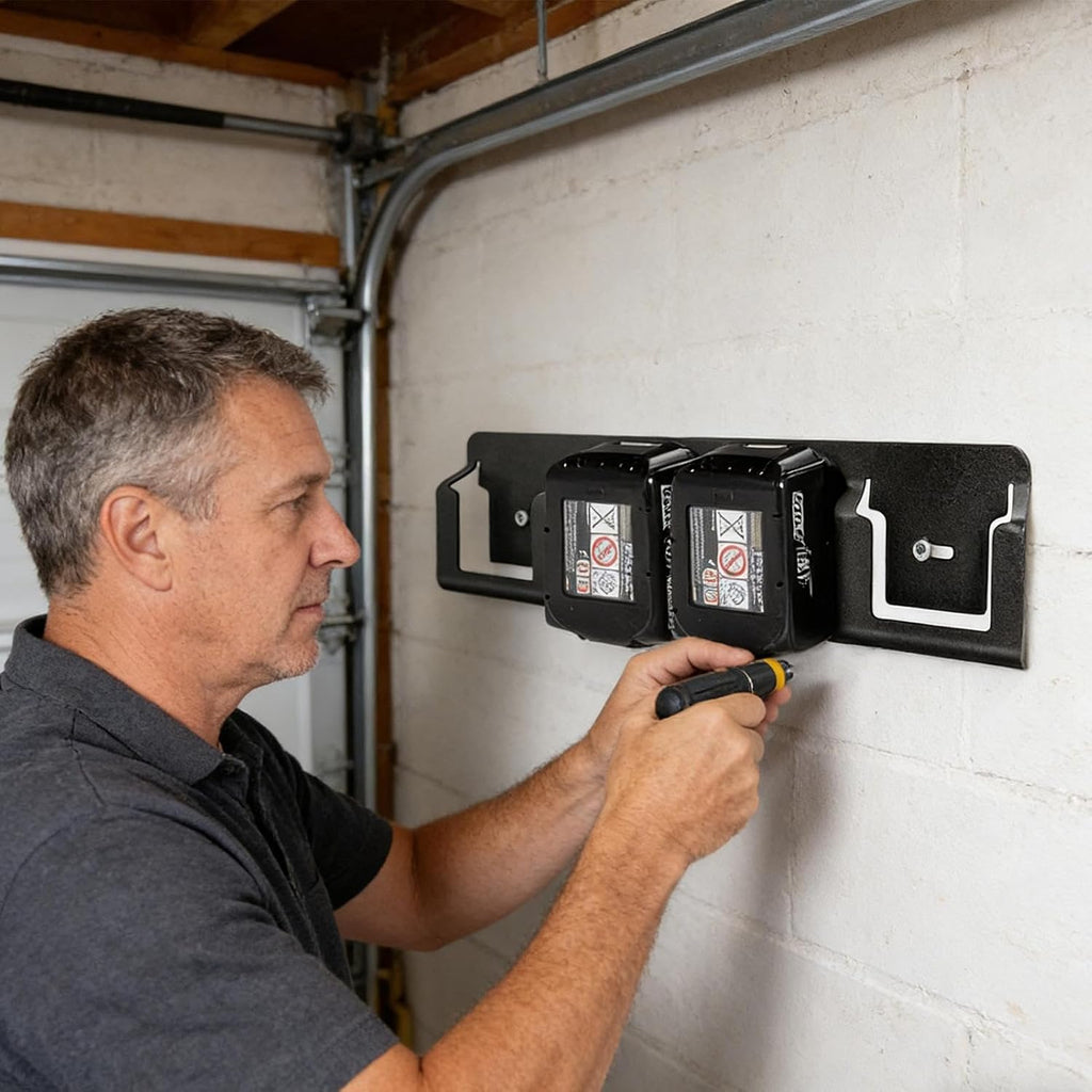  Générique Organisateur De Batteries À Fixation Murale - 4 Casiers En Acier Massif Robuste | Organisateur Pour Piles 18V,Pour Salon, Chambre, Salle D'Étude, Garage Et Bureau À Domicile