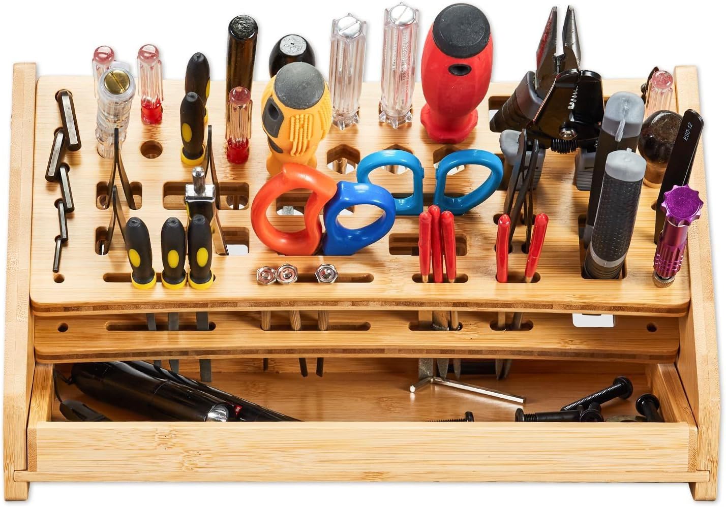  Porte-Tournevis | Support De Rangement En Bois À 53 Trous Avec Plateau,Organisateur D'Outils Manuels,Pour Loisirs Bricolage Réparation Établi Bureau Garage Pegboard Espaces De Travail Intérieurs