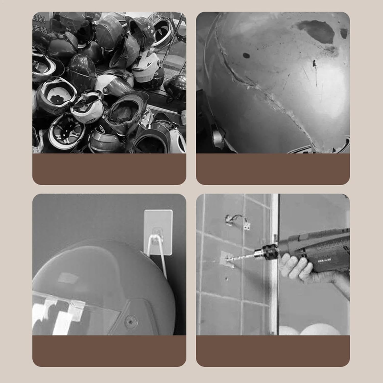  Support Mural Pour Casque De Moto, Support Pivotant à 180 Degrés Avec 3 Crochets Pour Garage, Entrée Ou Zone De Rangement, 35 Cm, 460 G, Noir, D'aluminium