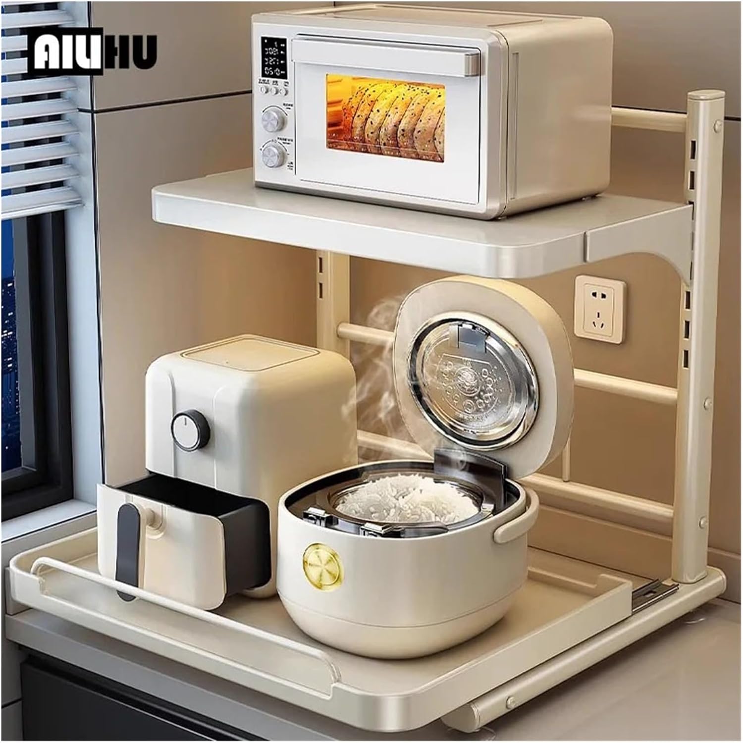  Étagère De Rangement De Cuisine Polyvalente, Support Réglable For Micro-ondes Avec Plateau Extractible, Support Organisateur De Comptoir Extensible(40cm-White)