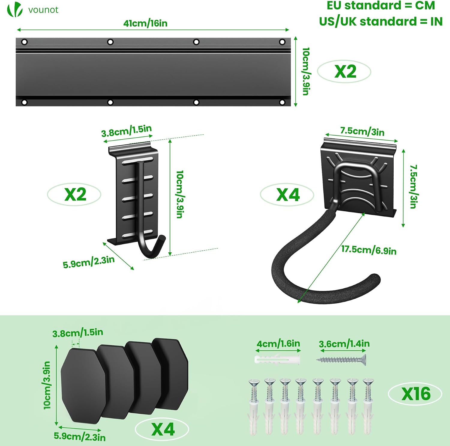  Vounot® Support Vélos Mural En Métal Pour 4 Vélos + 2 Casques Porte De Rangement Avec 4 Coussinets Silicone Anti Taches Crochet Fixation Robuste Pour Garage Cave Noir