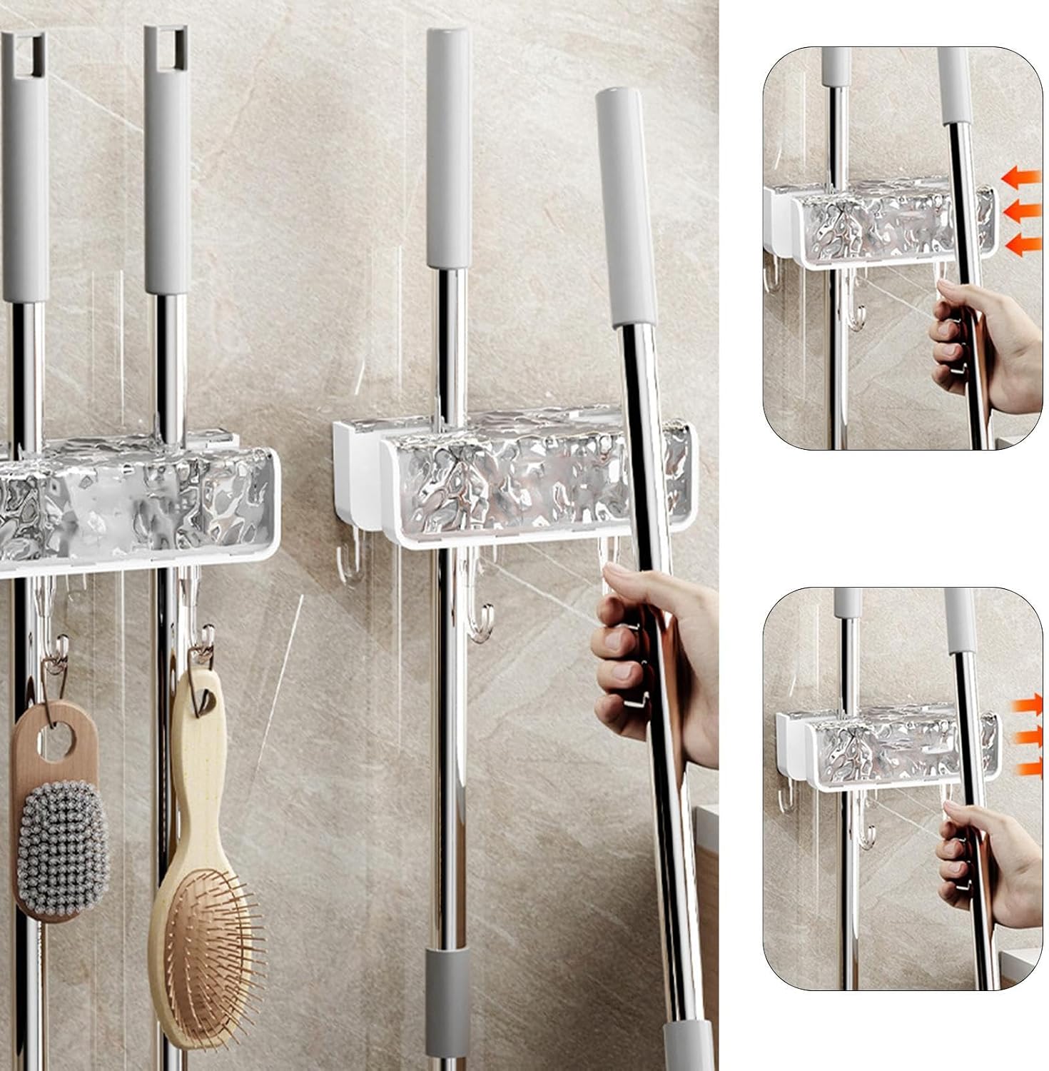  Organiseur De Rangement Pour Balais, Support Mural, Sans Perçage, Organiseur De Balai à Balai, Organiseur De Balais, Adhésif Mural, Support De Balai Convivial Pour Brosses, Chiffons