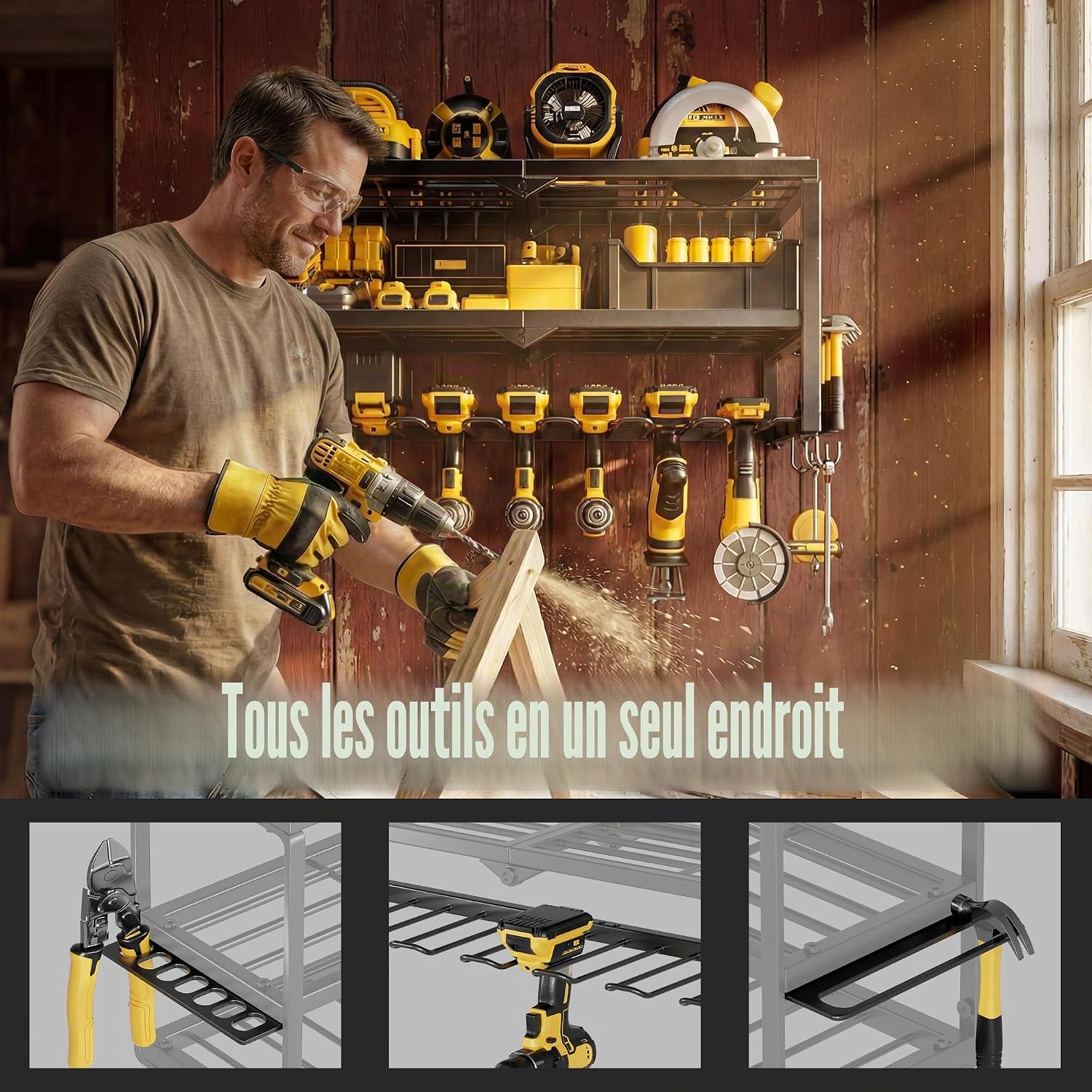  Organiseur D'outils électriques, 7 Supports De Perceuse Pour Organisateur D'outils, Rangement Et Organisation Pour Garage, étagère à Outils En Métal Robuste Pour Outils électriques Sans Fil,