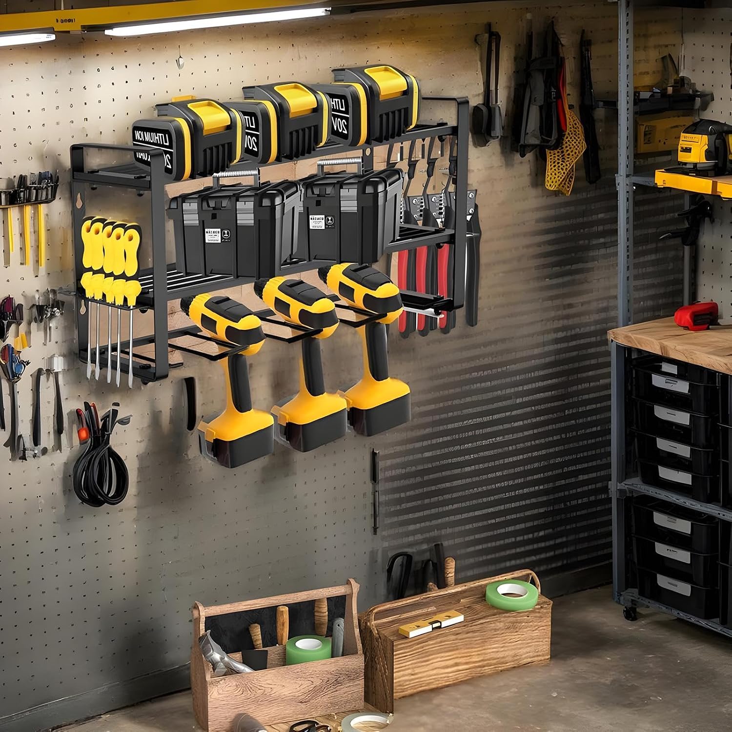  Rangement D'outils D'atelier, Organisateur D'outils électriques, étagère à Outils à 3 Couches, Organisateur D'étagère D'atelier, Rangement D'outils D'abri De Jardin, Organisateur D'outils De Sous-sol,