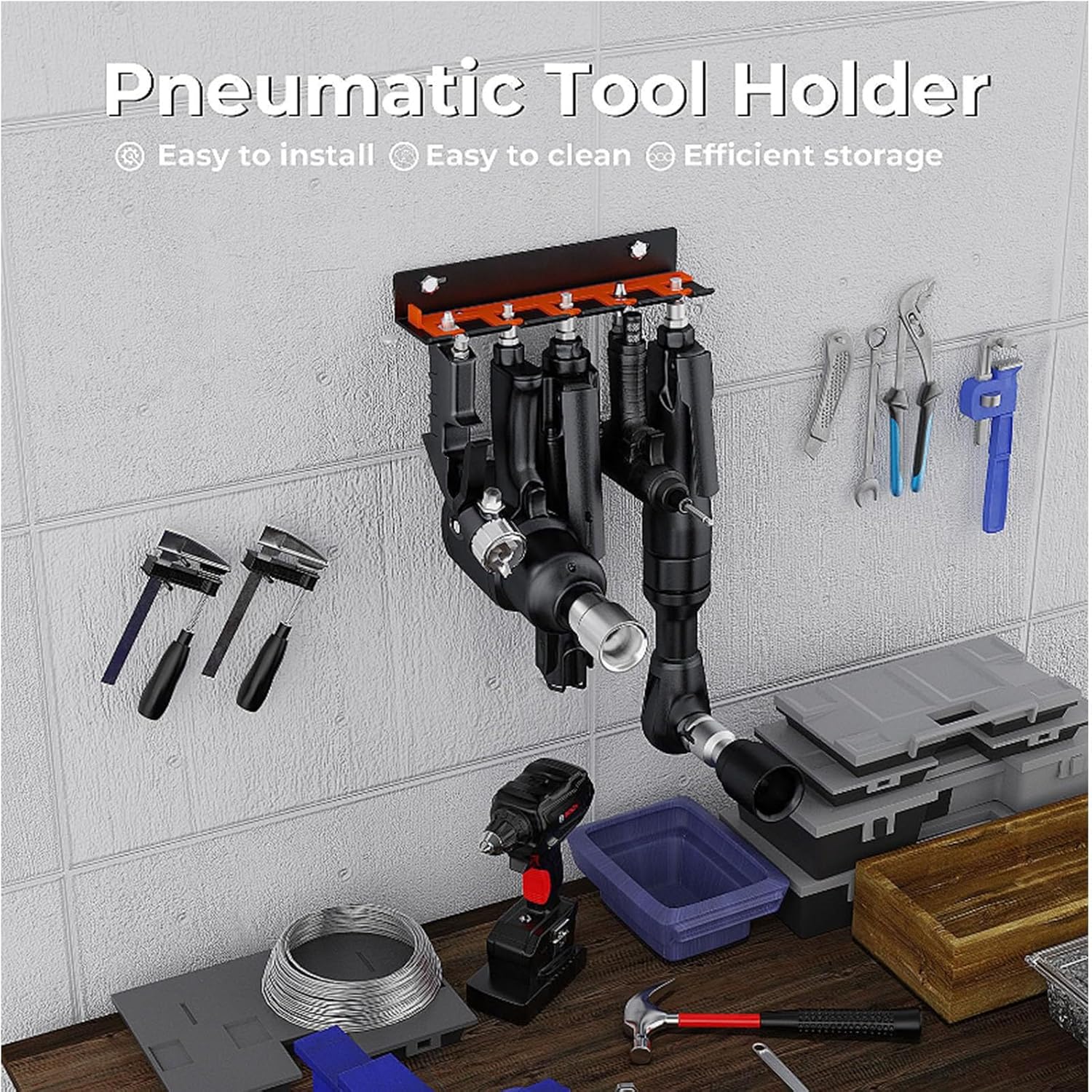  Porte-outils Pneumatique Mural Avec Glissière Pour Un Rangement Sécurisé En Métal 5 Emplacements Antirouille Efficace