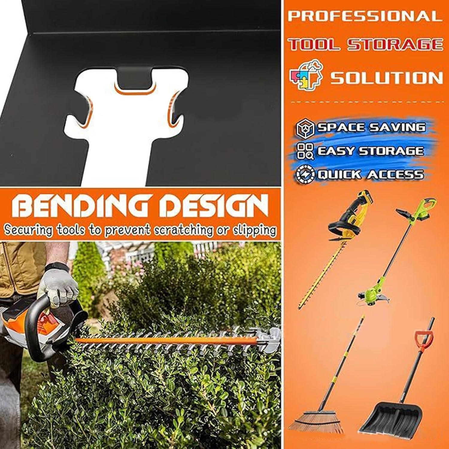  Générique Porte-Outils Mural Pour Garage | Organisateur Murale Pour Outils De Jardin - Organisation Gain De Place Antirouille Pour Atelier Remise Jardin Garage Maison