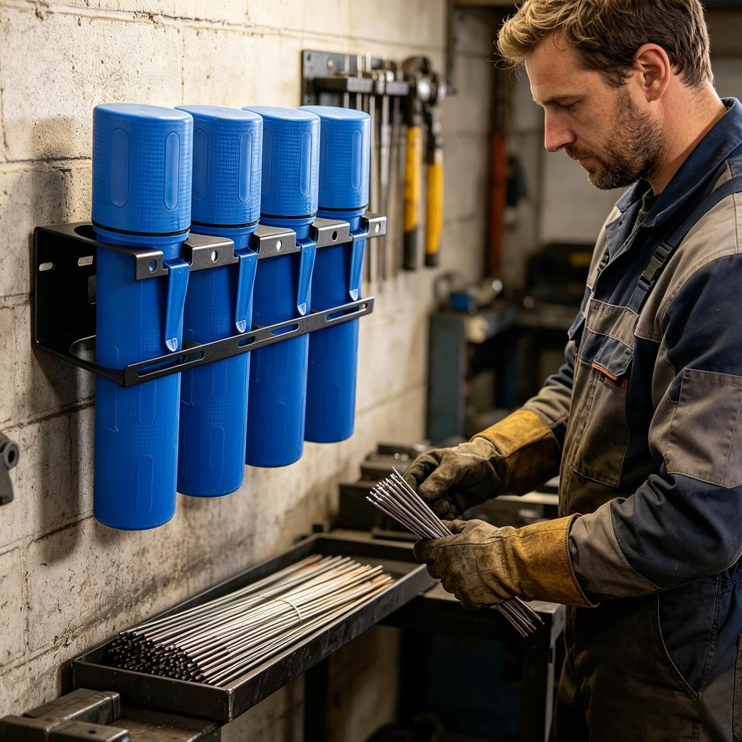  Générique Porte-électrode Pour Le Soudage,Rangement Mural En Fer à 4 Fentes - Support Mural Pour Fil De Soudage Et électrode - Pour Salon, Garage, Sous-sol, Appartement, Technicien, Hommes, Adultes