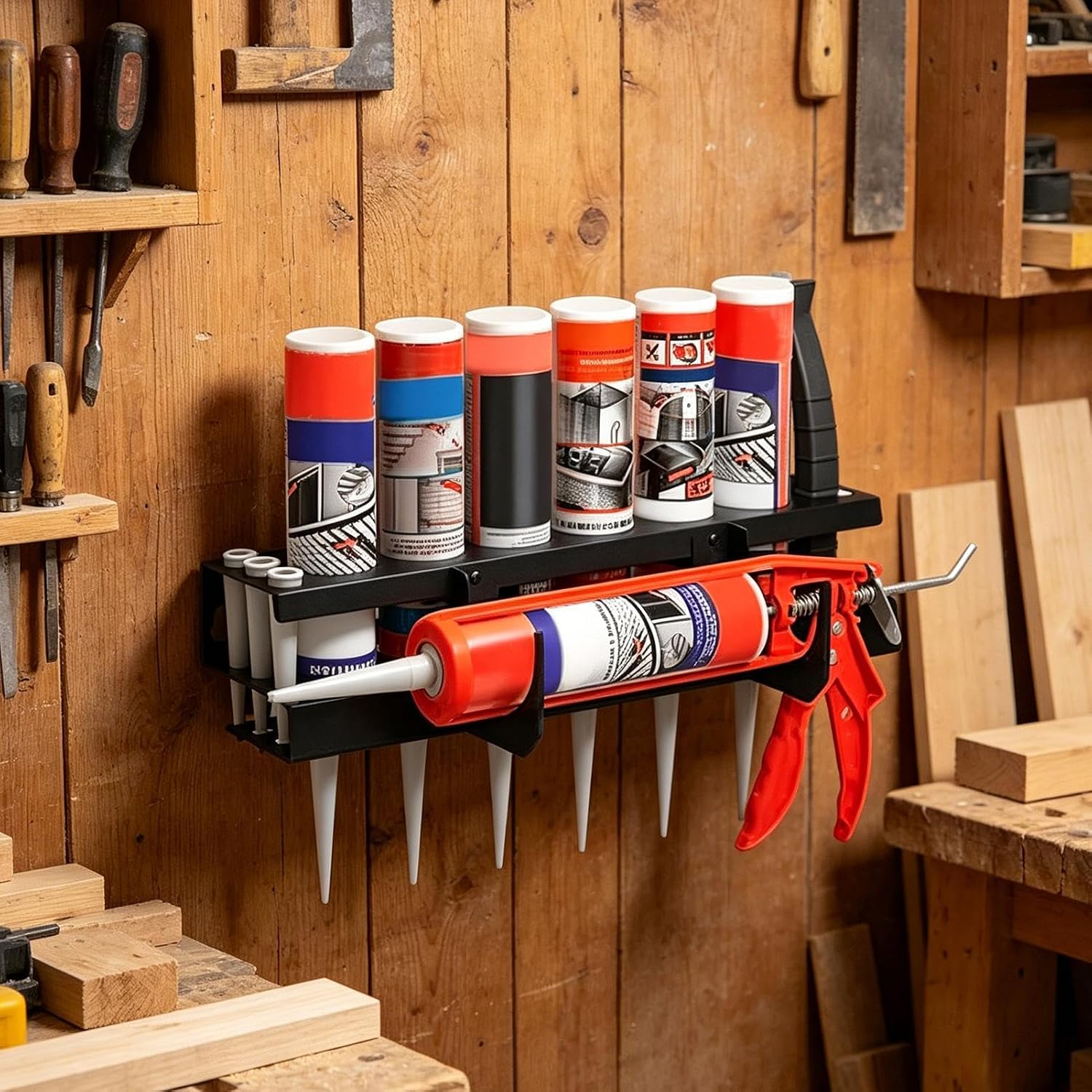 Genérico Support Pour Cartouches De Graisse | Étagère Porte-outils Pour Outils Tubulaires – Porte Scellant Mural Atelier Et Laboratoire | Utilisable Dans L'industrie, Le Garage, La Maison, L'abri De Jardin