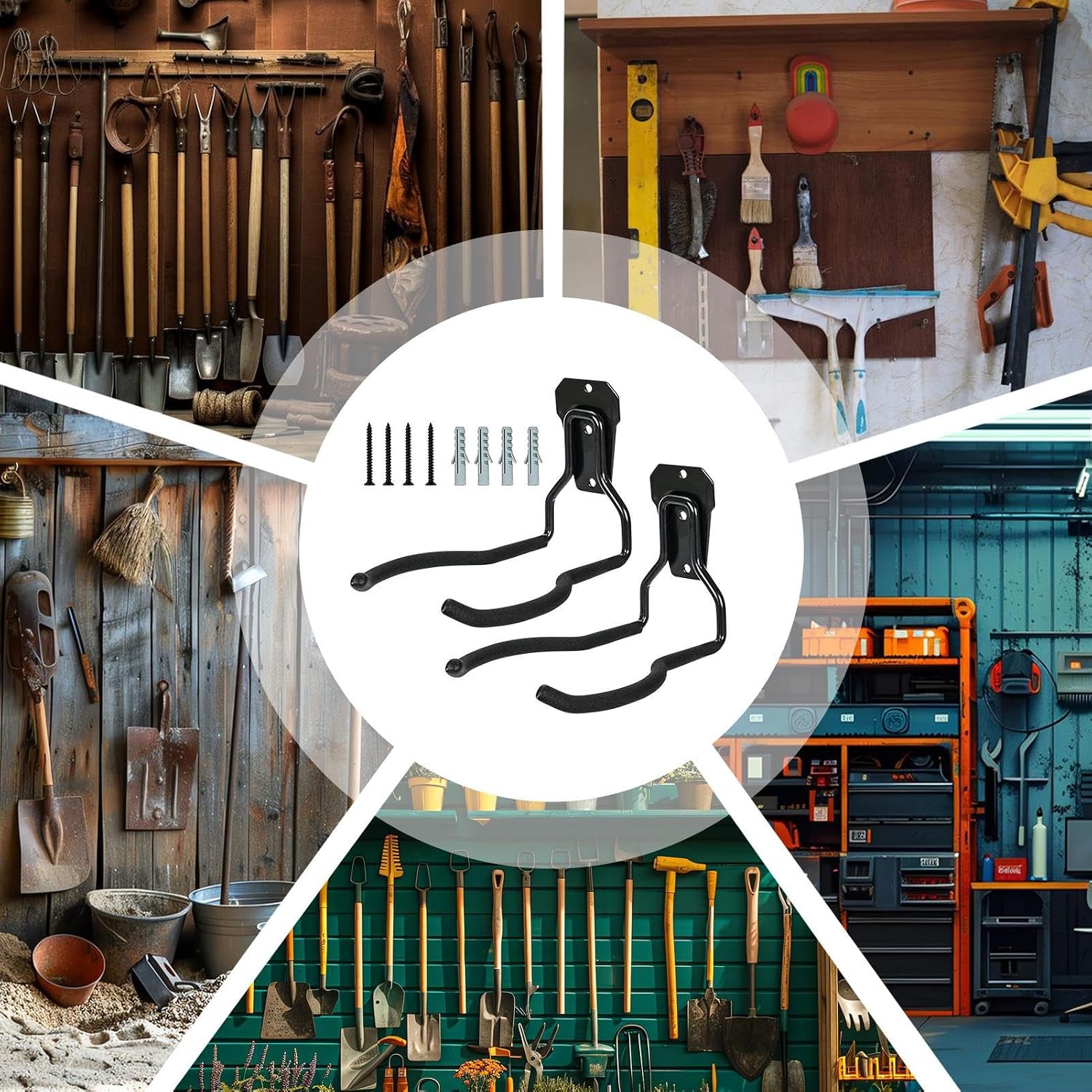 GENERIC Cintre à Outils électriques De Jardin, Noir, Antirouille, En Acier, Multi-usage, Peu Encombrant, Support Pour Garage, Jardin, Atelier, Abri De Jardin, Rangement, Crochets Muraux