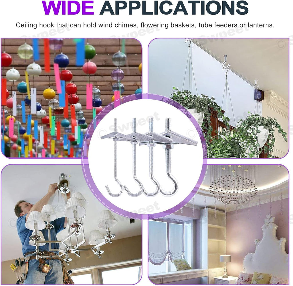  Swpeet Lot De 20 Crochets De Plafond, 4 Tailles En Acier Robuste à Bascule, Boulons à Ailettes Pour Fixation Murale, Crochets De Plafond Pothook Swag Pour Suspendre Des Plantes, Installation Au