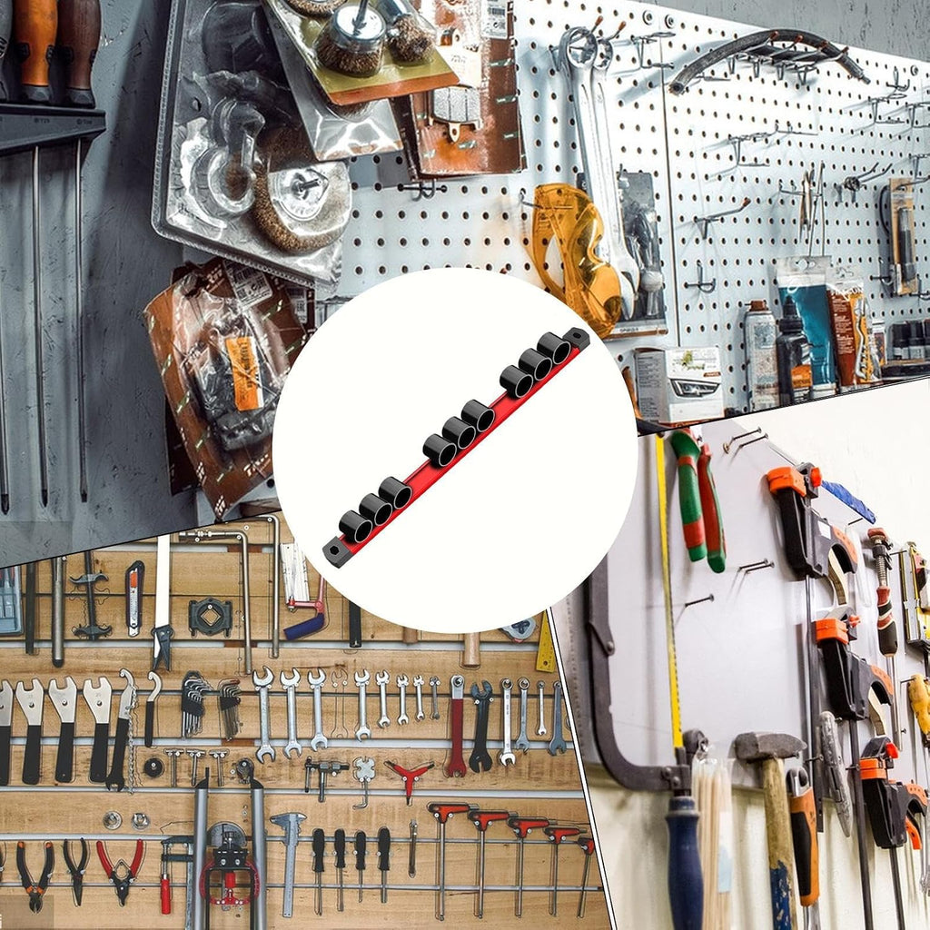  Porte-Tournevis Magnétique,Rangement Pour Clés Et Outils - Rail D'Organisation à 9 Trou Pour Outils : Clés, Pinces Et Ciseaux Avec Porte-Écrous