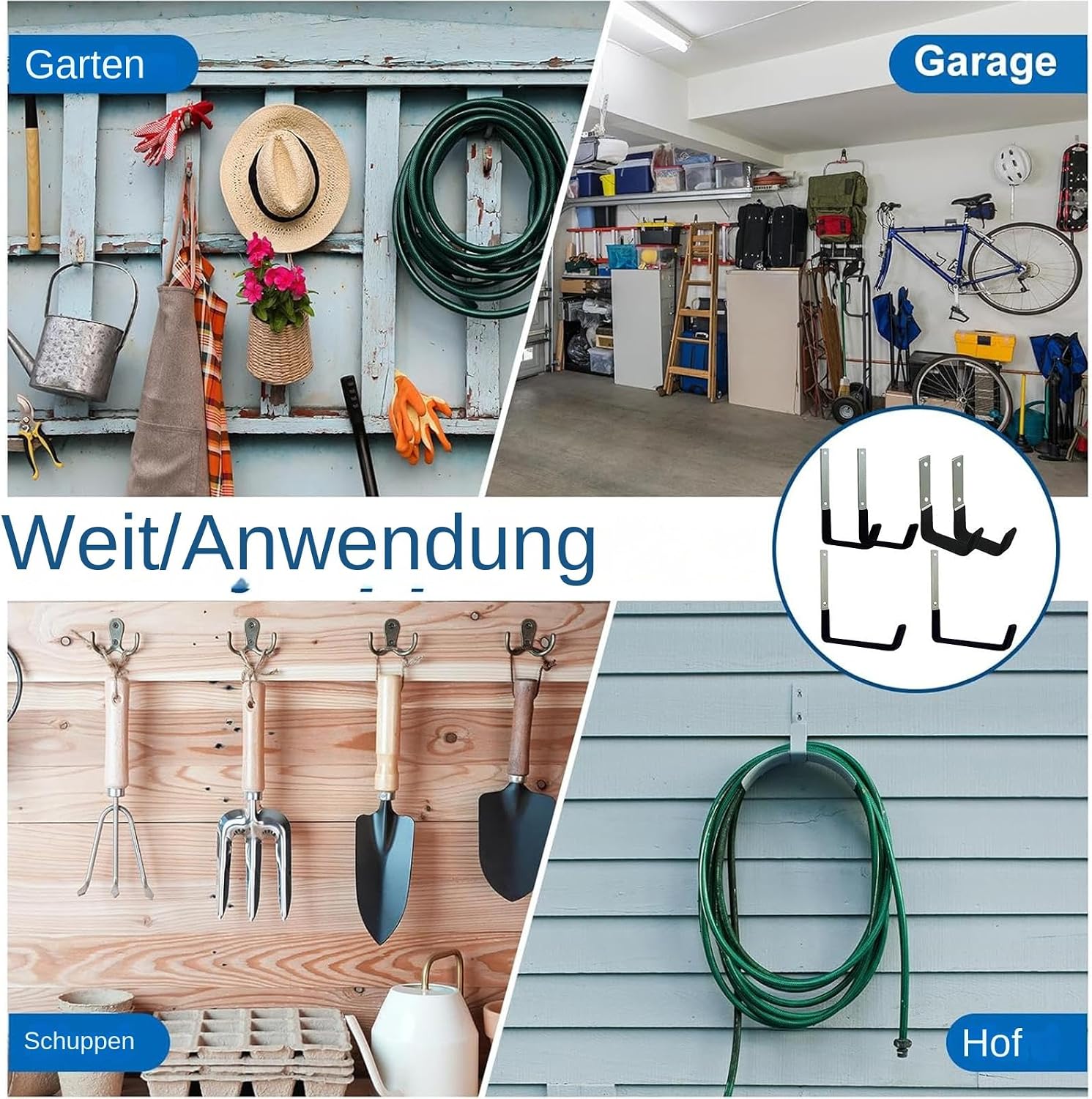 Lot De 6 Crochets De Garage Résistants à La Rouille - Pour Vélos, échelles, Outils De Jardin, Tuyaux, Pneus, Câbles, Ateliers, Greniers, Caves