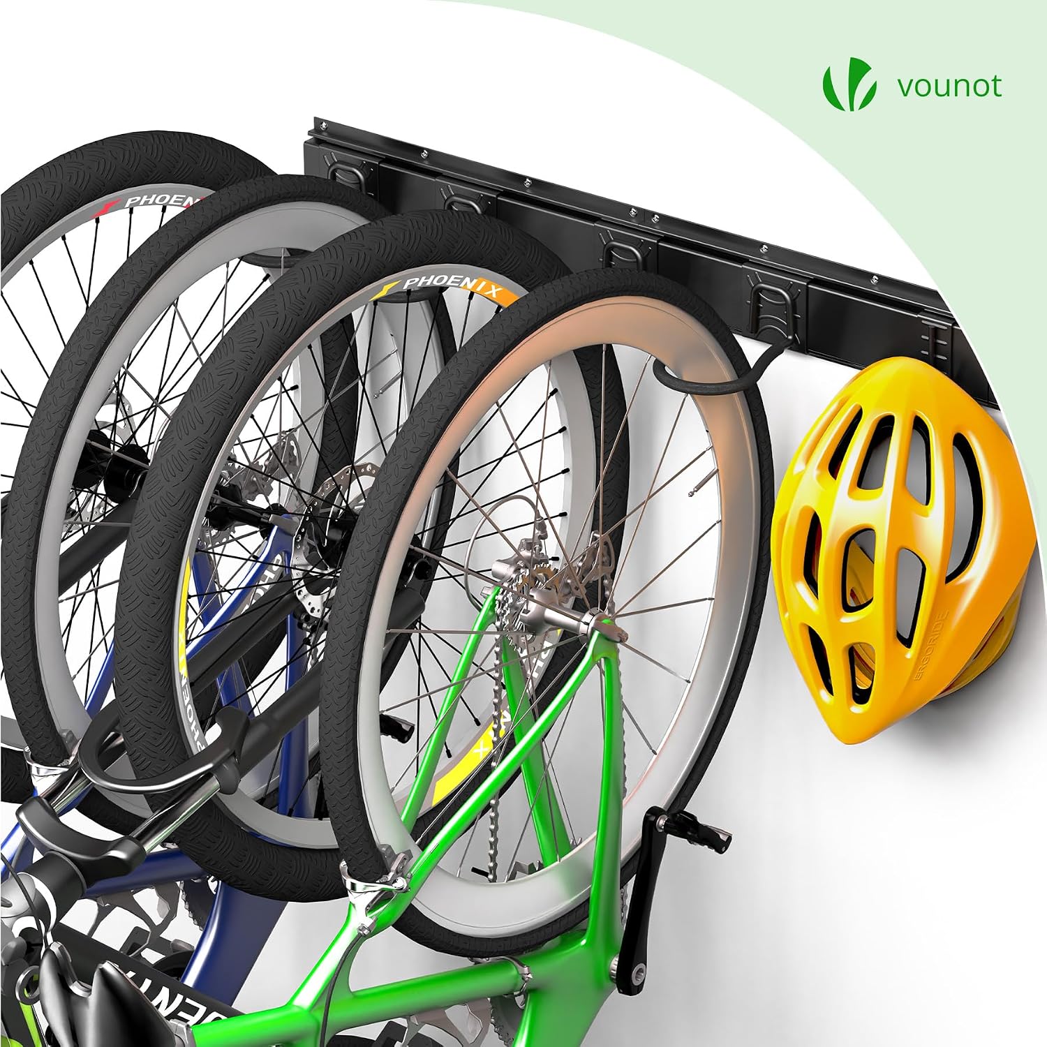  Vounot® Support Vélos Mural En Métal Pour 4 Vélos + 2 Casques Porte De Rangement Avec 4 Coussinets Silicone Anti Taches Crochet Fixation Robuste Pour Garage Cave Noir