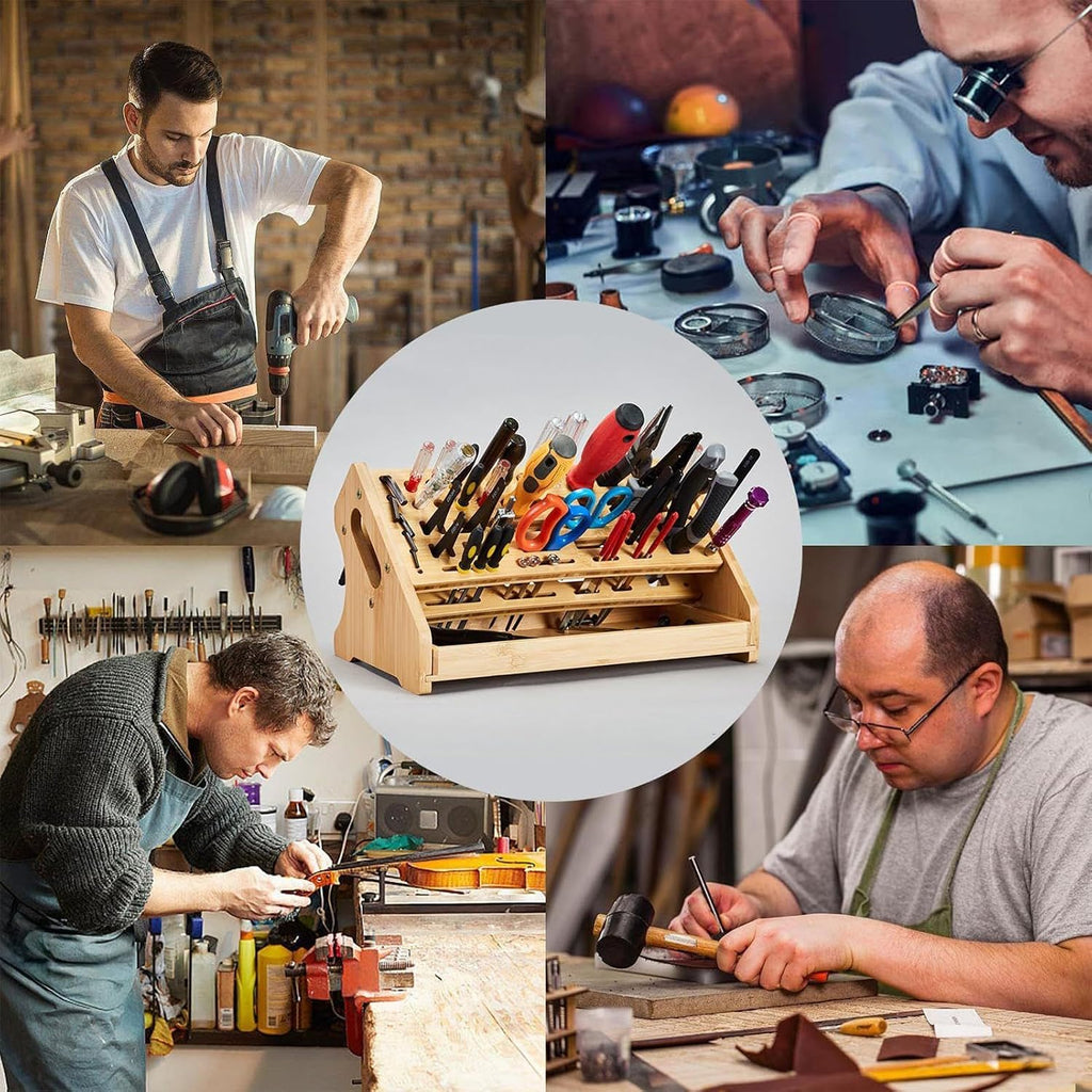  Porte-Tournevis | Support De Rangement En Bois À 53 Trous Avec Plateau,Organisateur D'Outils Manuels,Pour Loisirs Bricolage Réparation Établi Bureau Garage Pegboard Espaces De Travail Intérieurs