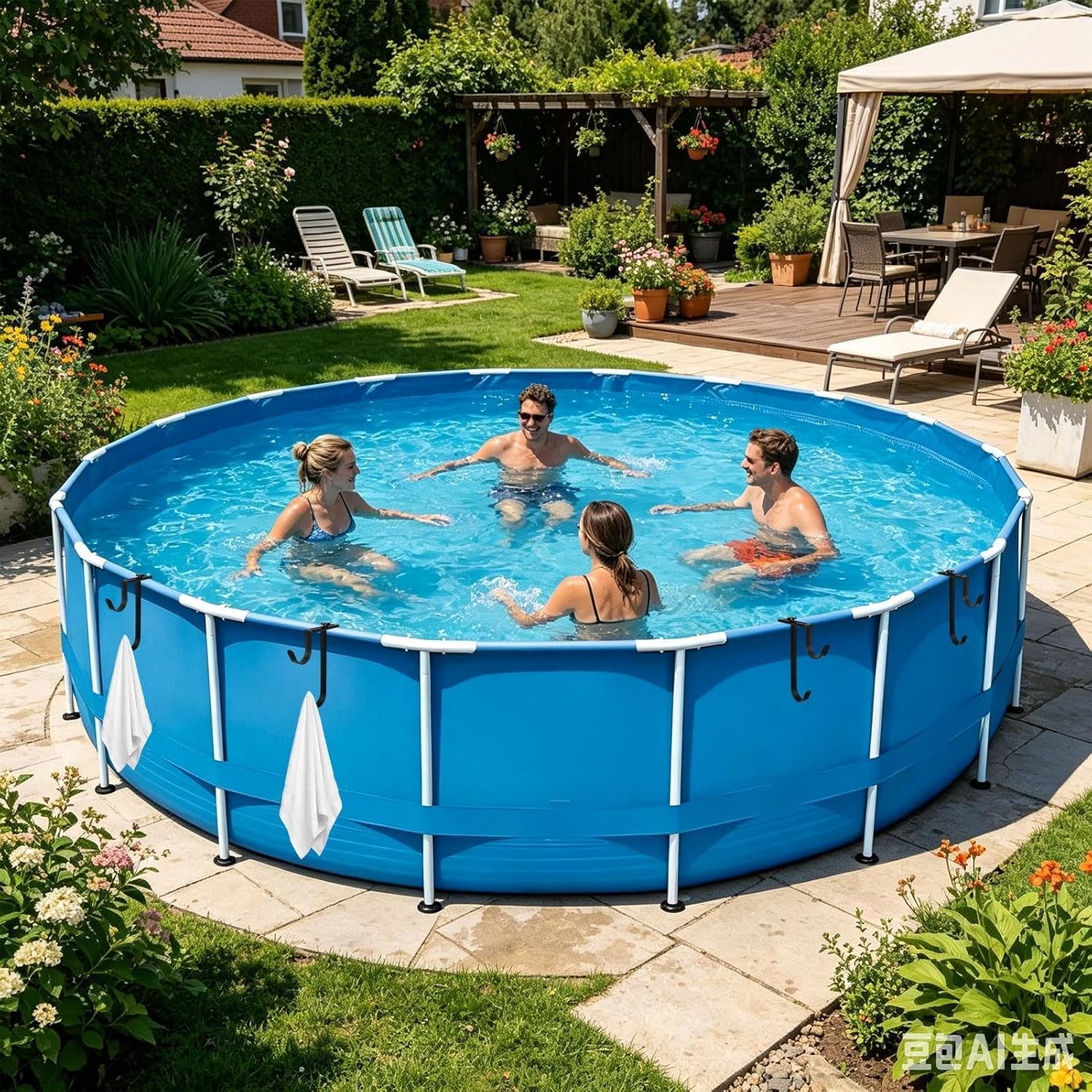  Générique Porte-perche Piscine - 2 Supports Métalliques Robustes Réglables - Crochet De Piscine Avec Deux Niveaux,pour Ranger Tuyau, Râteau, épuisette, Brosse, Skimmer Et Serviette