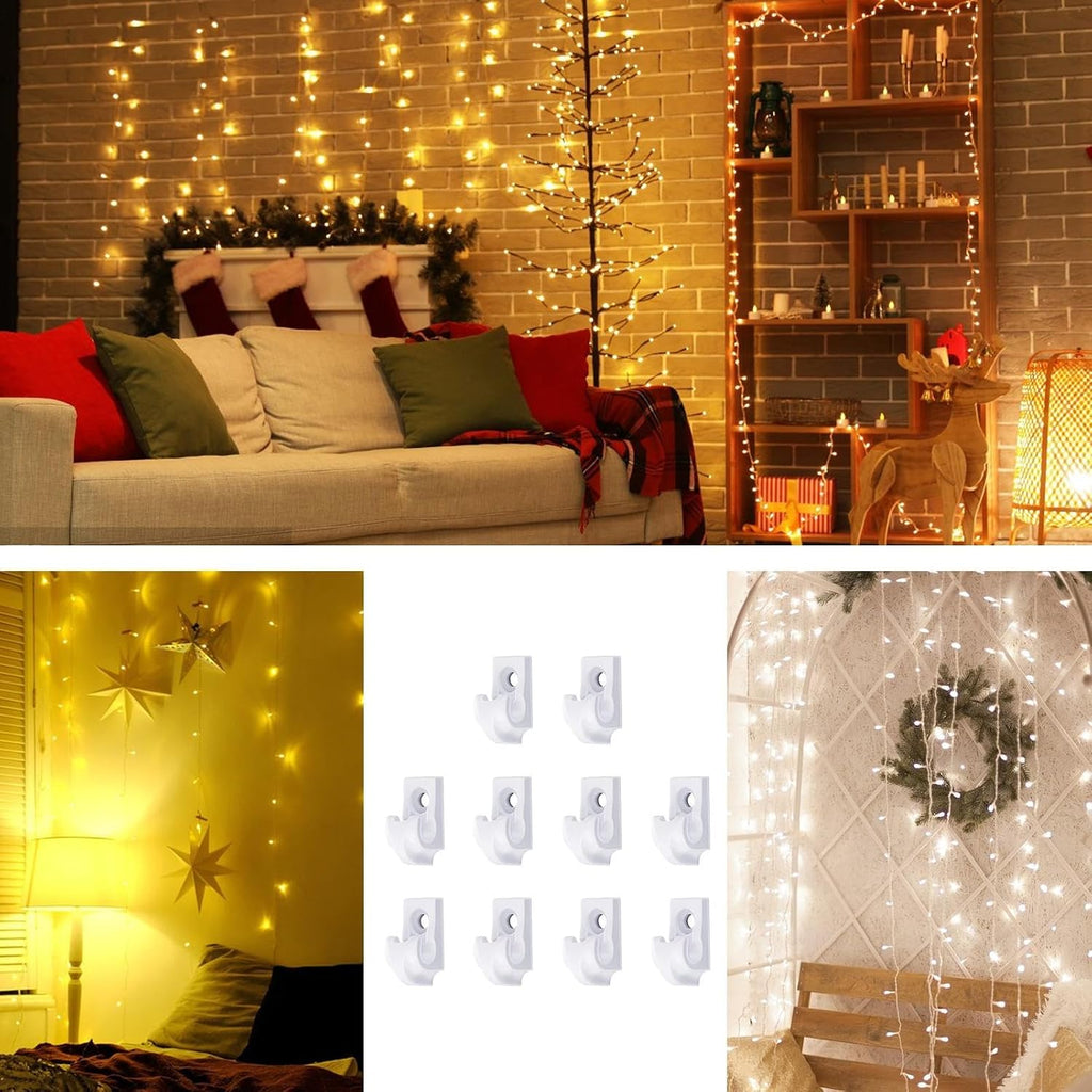  Générique Crochets Pour Guirlandes Lumineuses,Attaches Extérieures Pour Lumières | Lot De 10 Supports Étangs Résistants Déco Jardin Intérieur Stylisation Stable Rideaux Décoration Fêtiche Activités