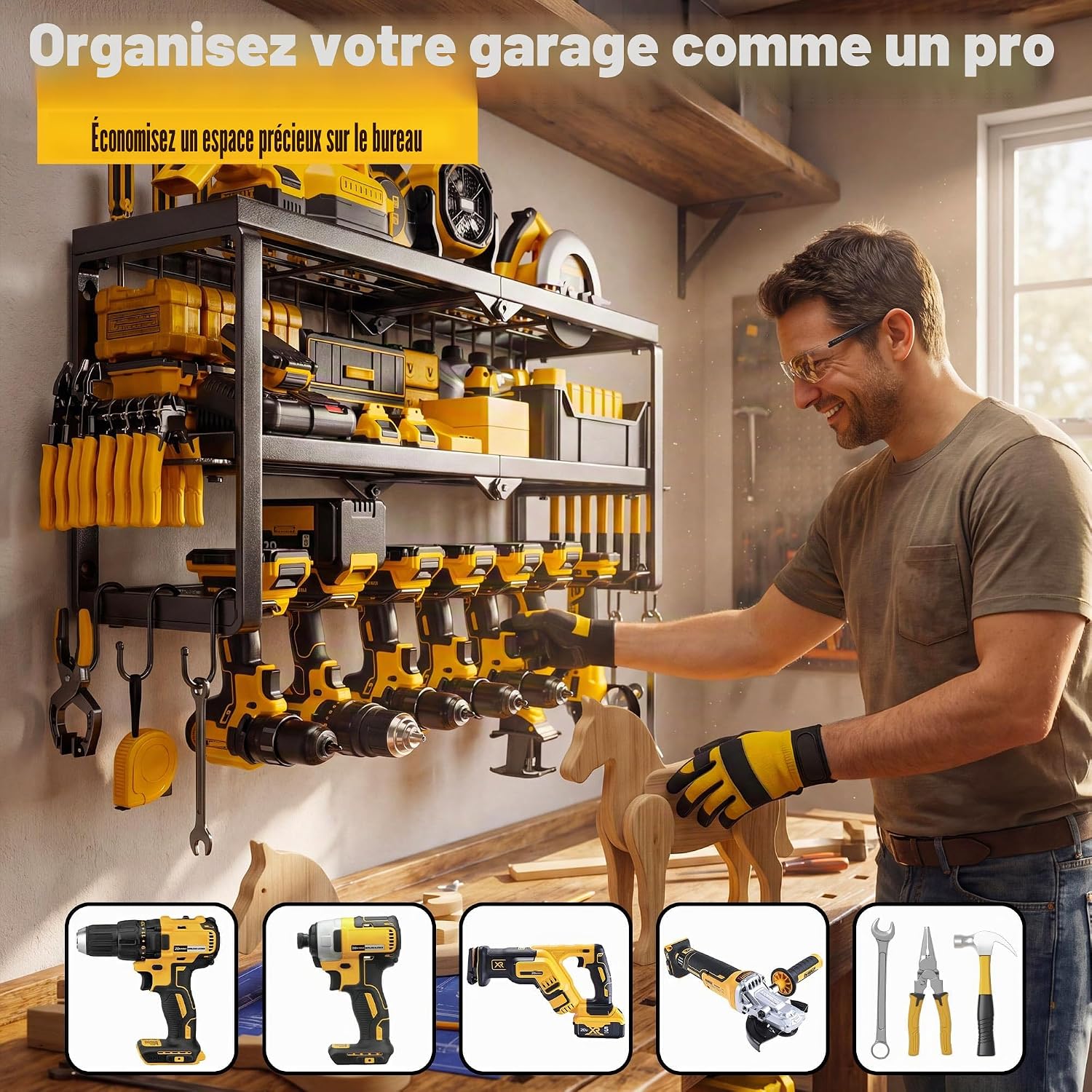  Organiseur D'outils électriques, 7 Supports De Perceuse Pour Organisateur D'outils, Rangement Et Organisation Pour Garage, étagère à Outils En Métal Robuste Pour Outils électriques Sans Fil,