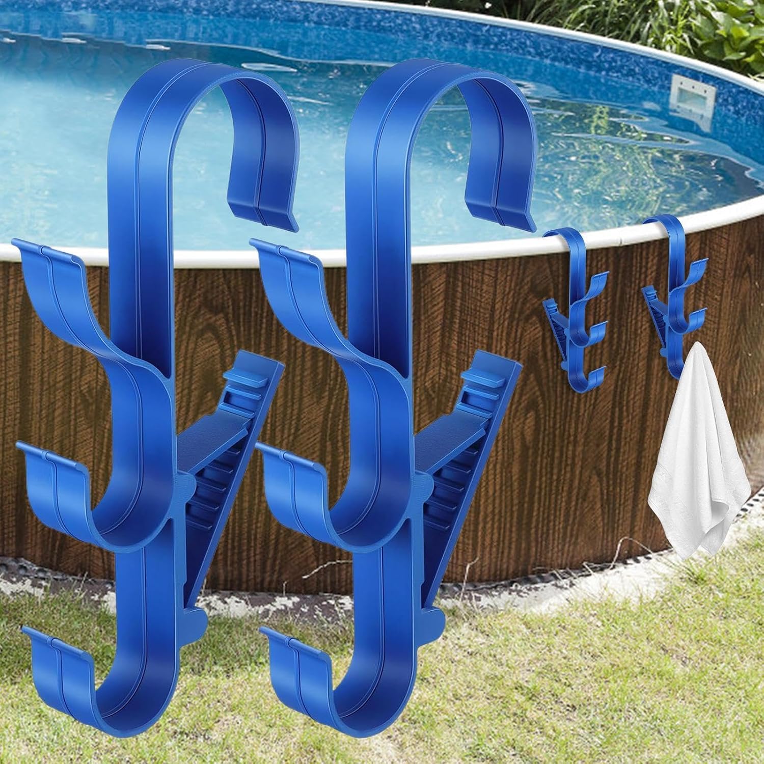 GENERIC Crochets De Piscine | Support De Rangement Réglable à 3 Crochets – Crochets De Poteau De Piscine, Pour Râteaux à Feuilles, épuisettes, Brosses, écumoire, Tuyau D'aspiration, Outil De Nettoyage